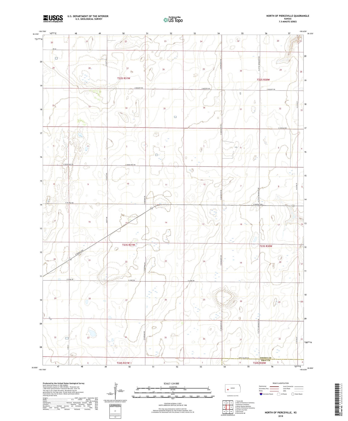 North of Pierceville Kansas US Topo Map Image