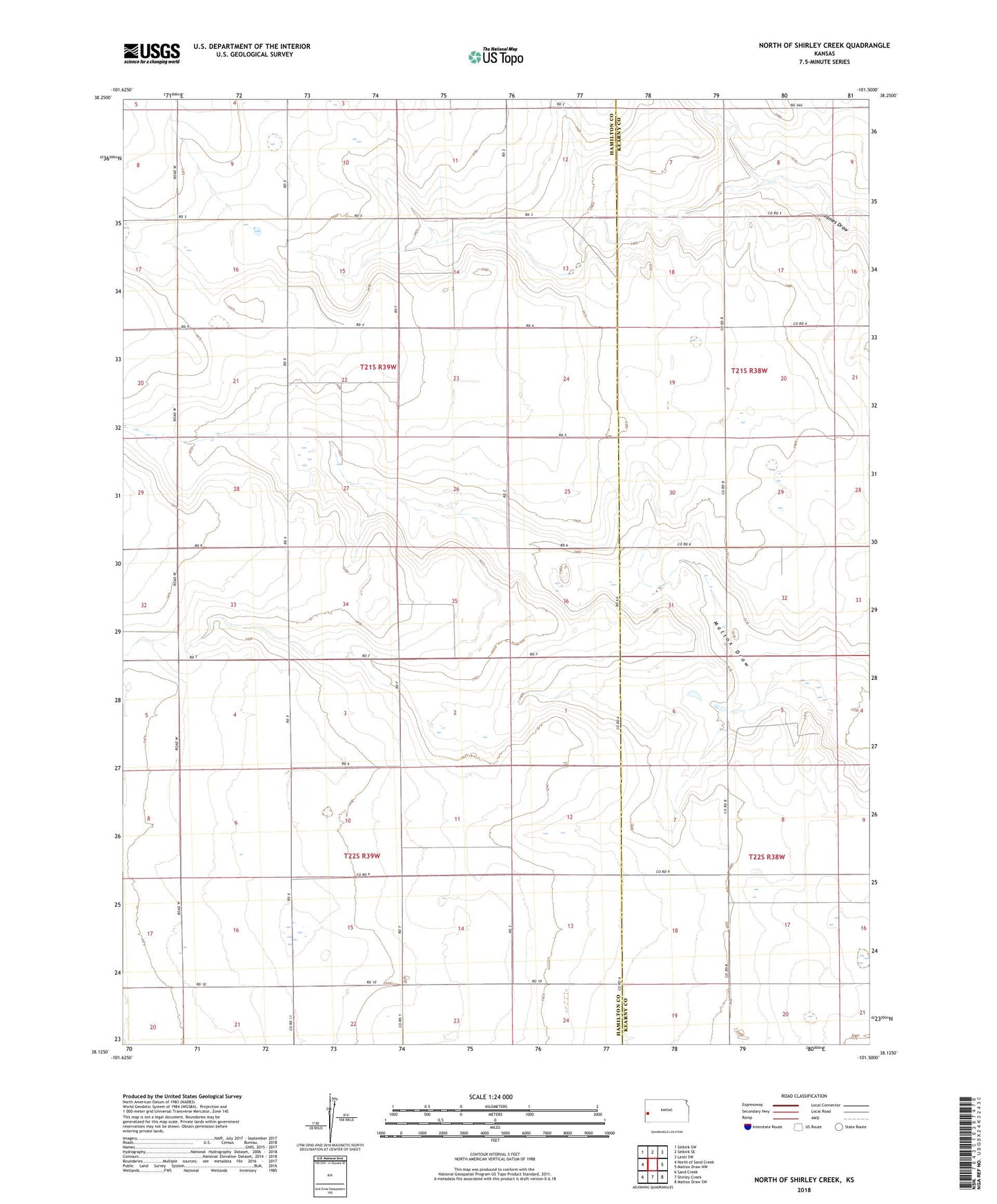 North of Shirley Creek Kansas US Topo Map Image