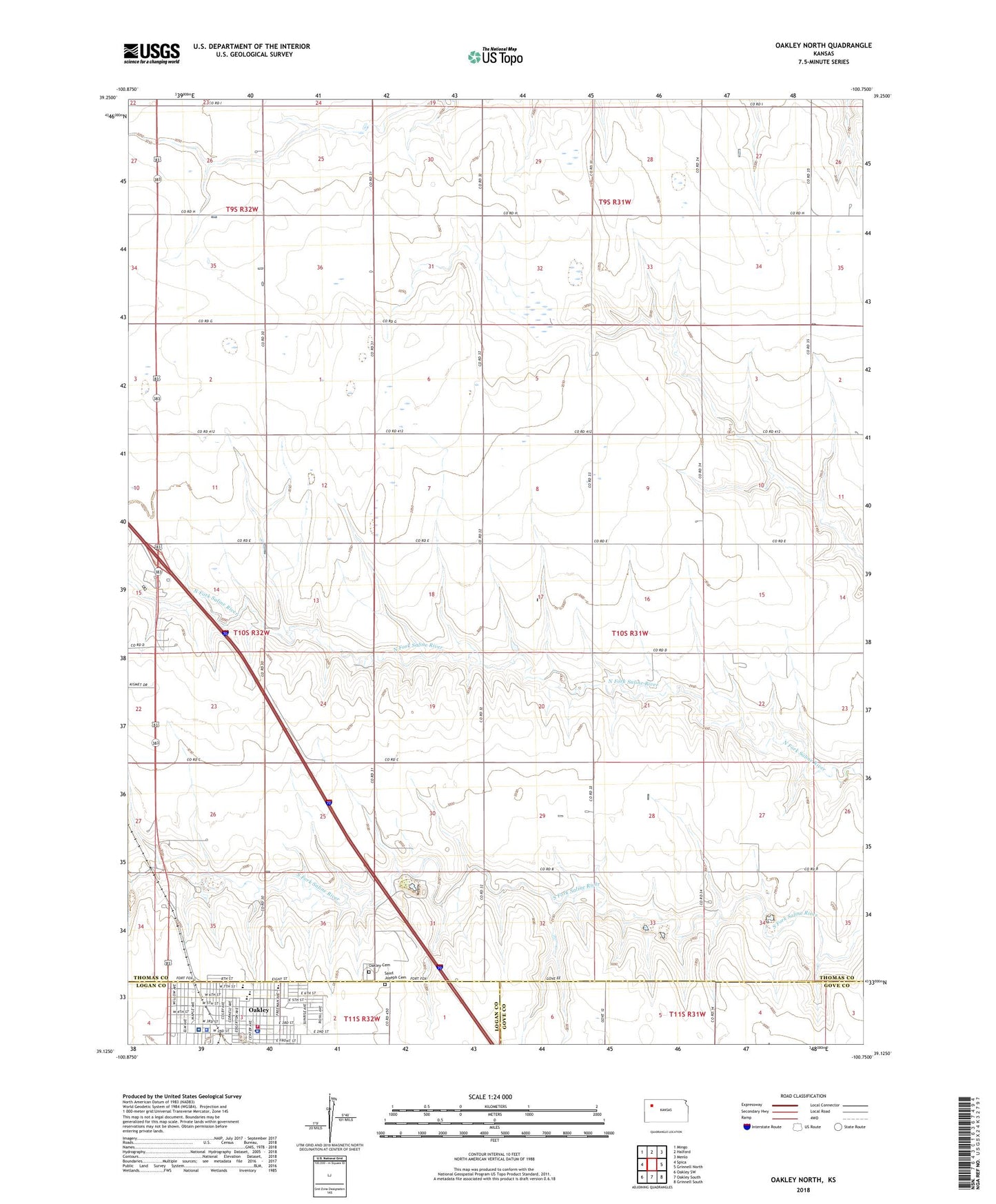Oakley North Kansas US Topo Map Image