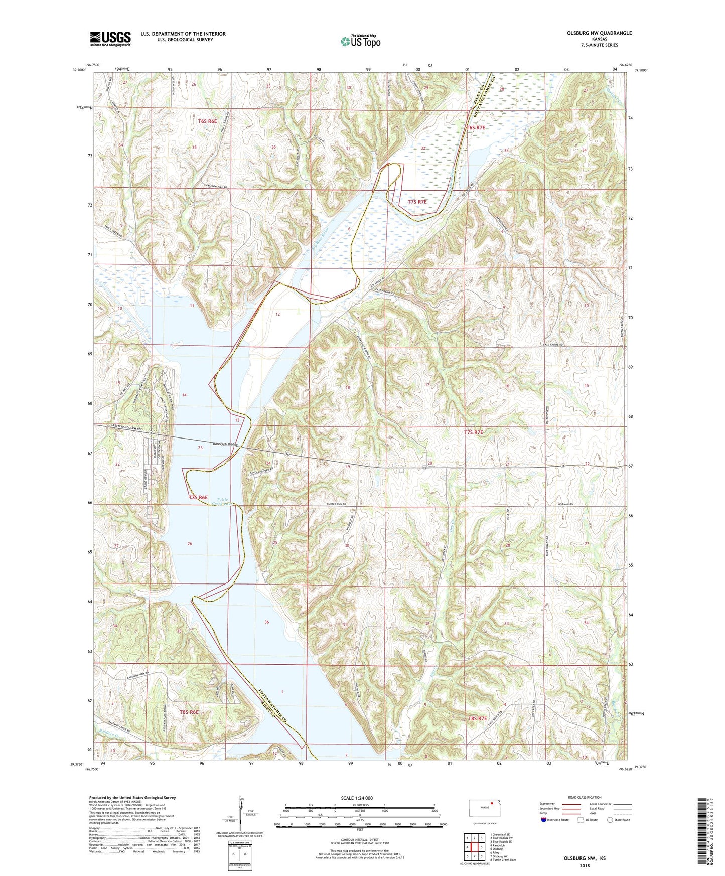 Olsburg NW Kansas US Topo Map Image