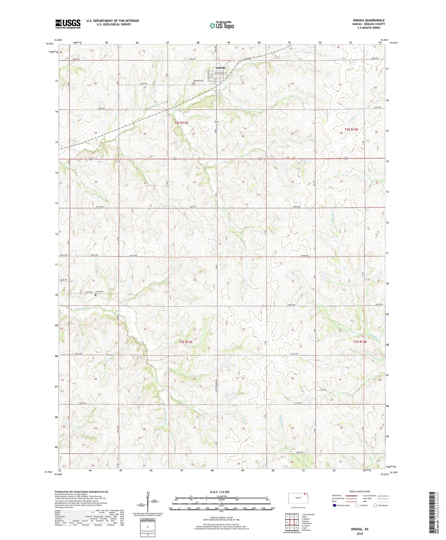 Oneida Kansas US Topo Map Image