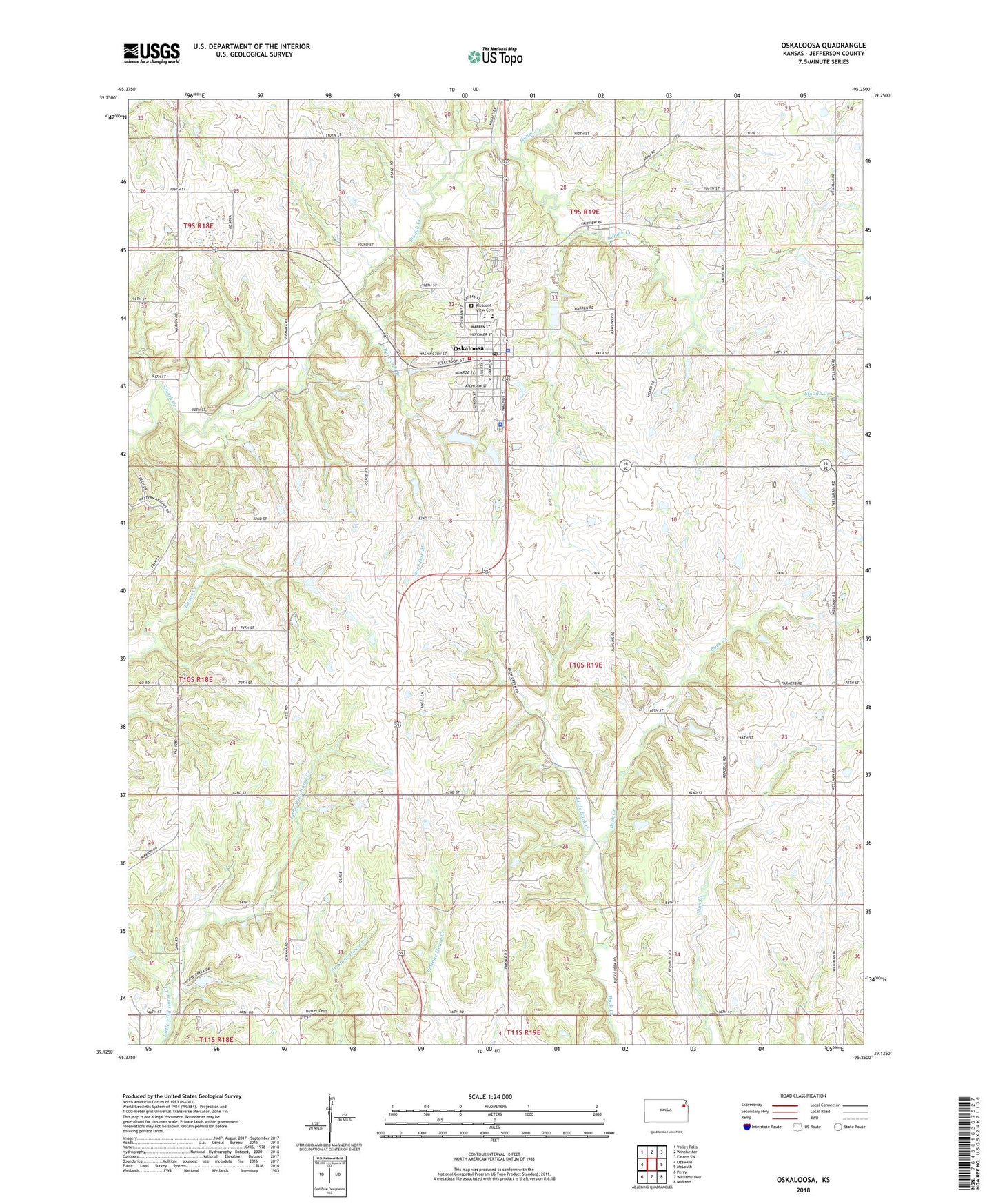 Oskaloosa Kansas US Topo Map Image