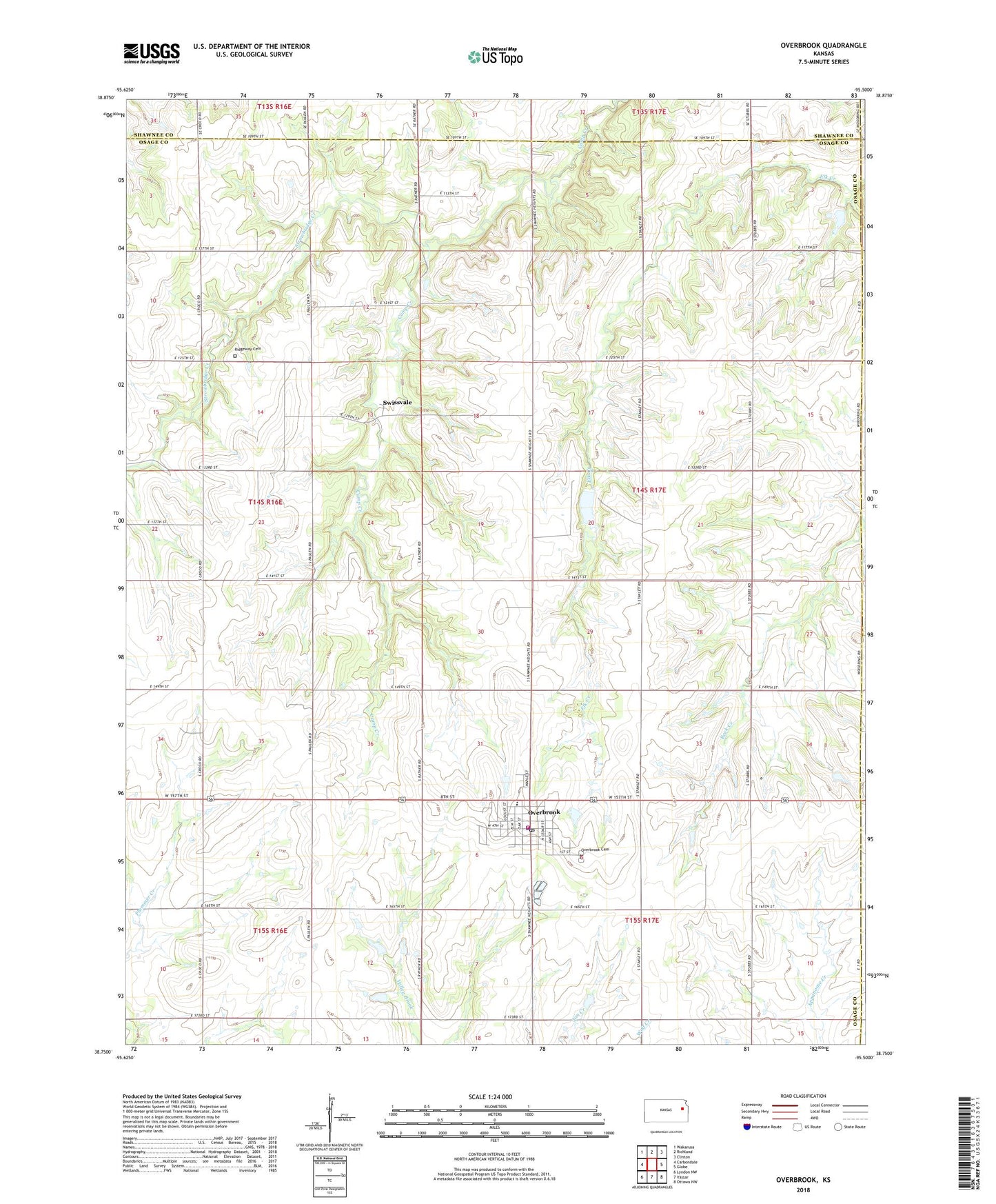 Overbrook Kansas US Topo Map Image