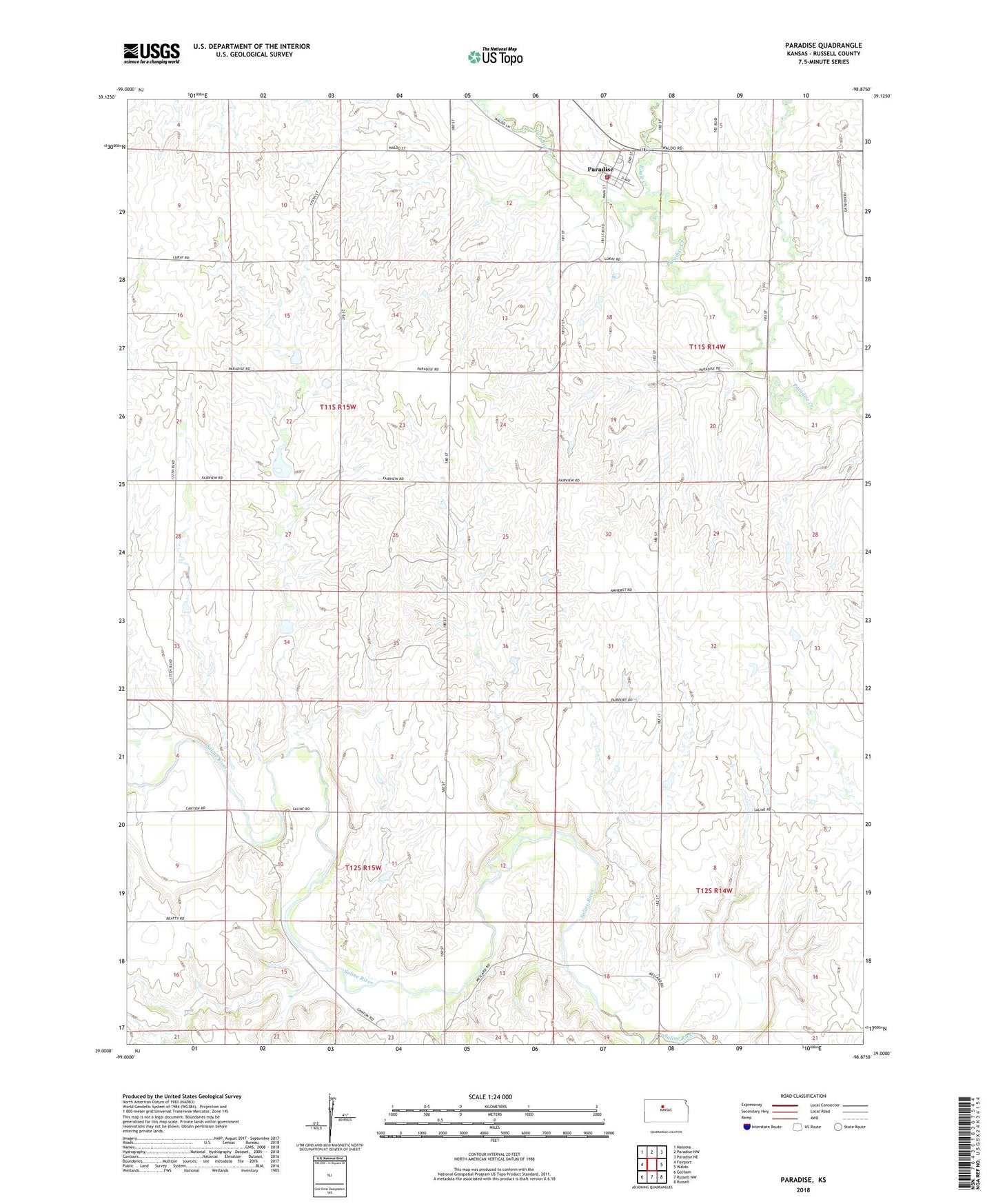 Paradise Kansas US Topo Map Image
