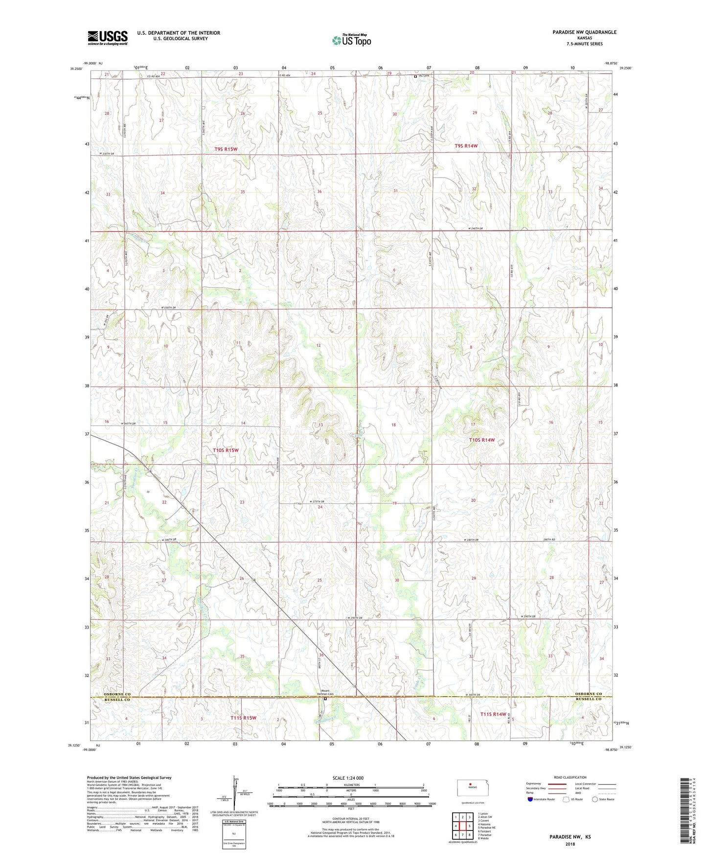 Paradise NW Kansas US Topo Map Image