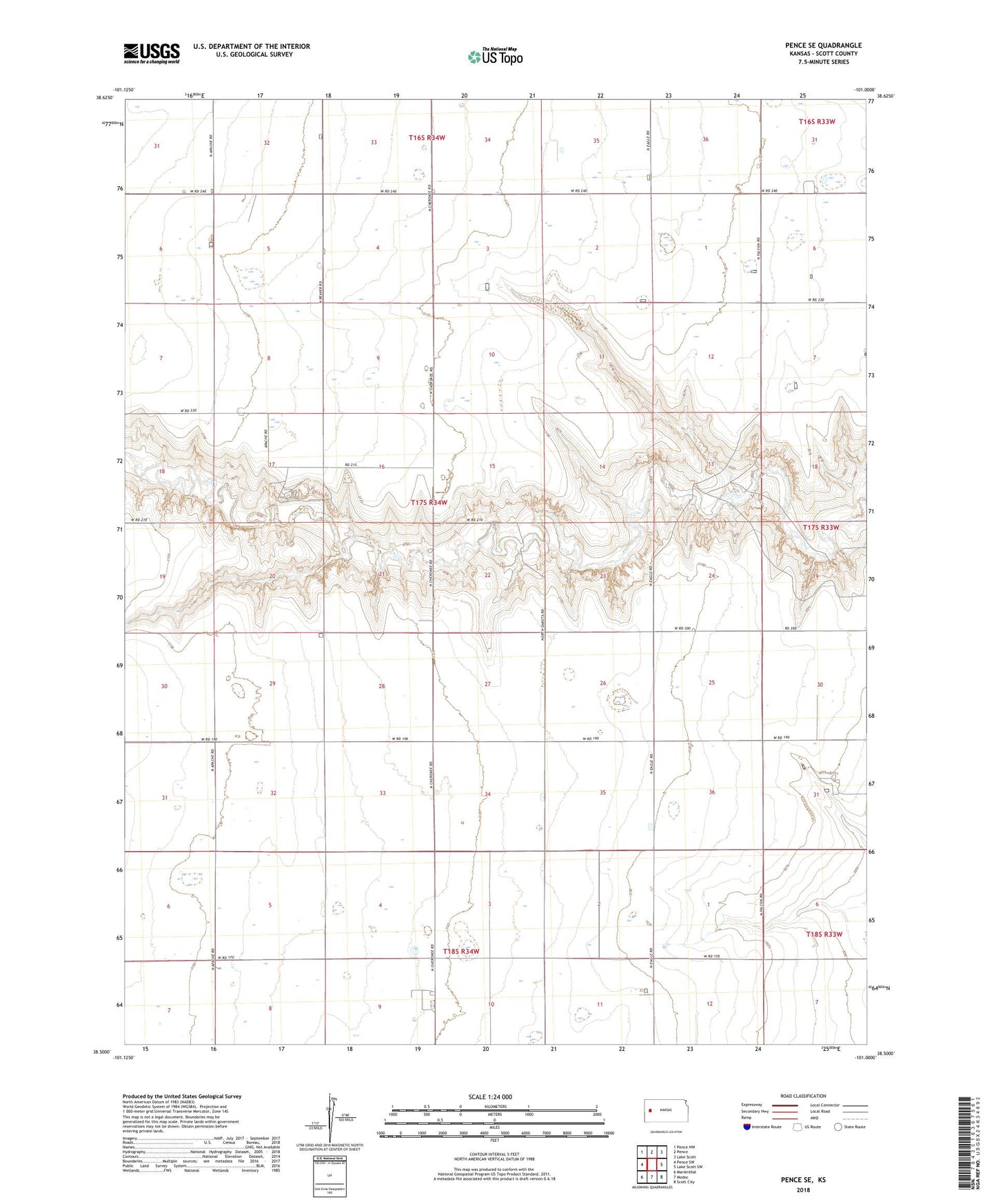 Pence SE Kansas US Topo Map Image