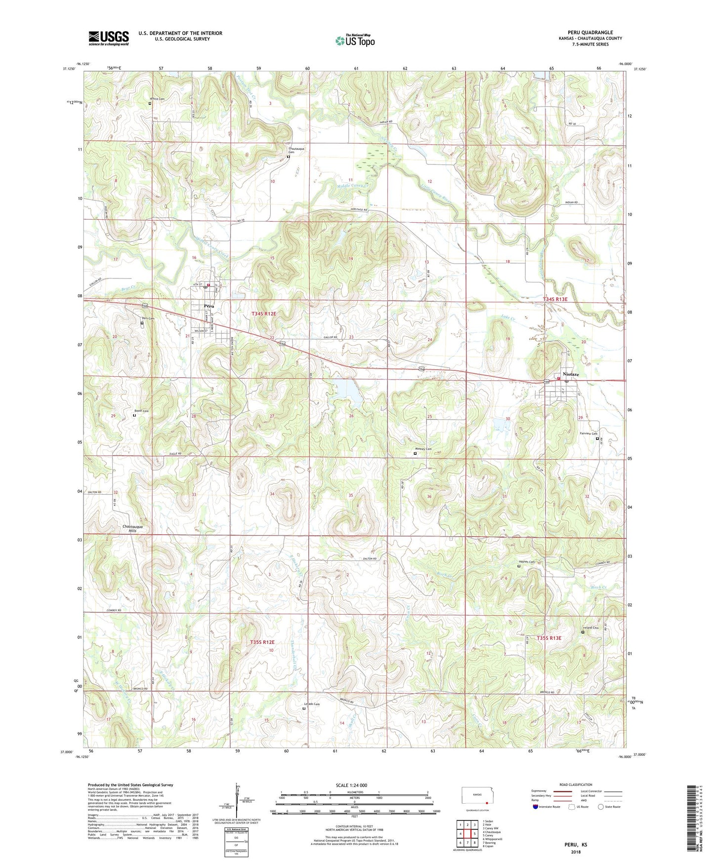 Peru Kansas US Topo Map Image