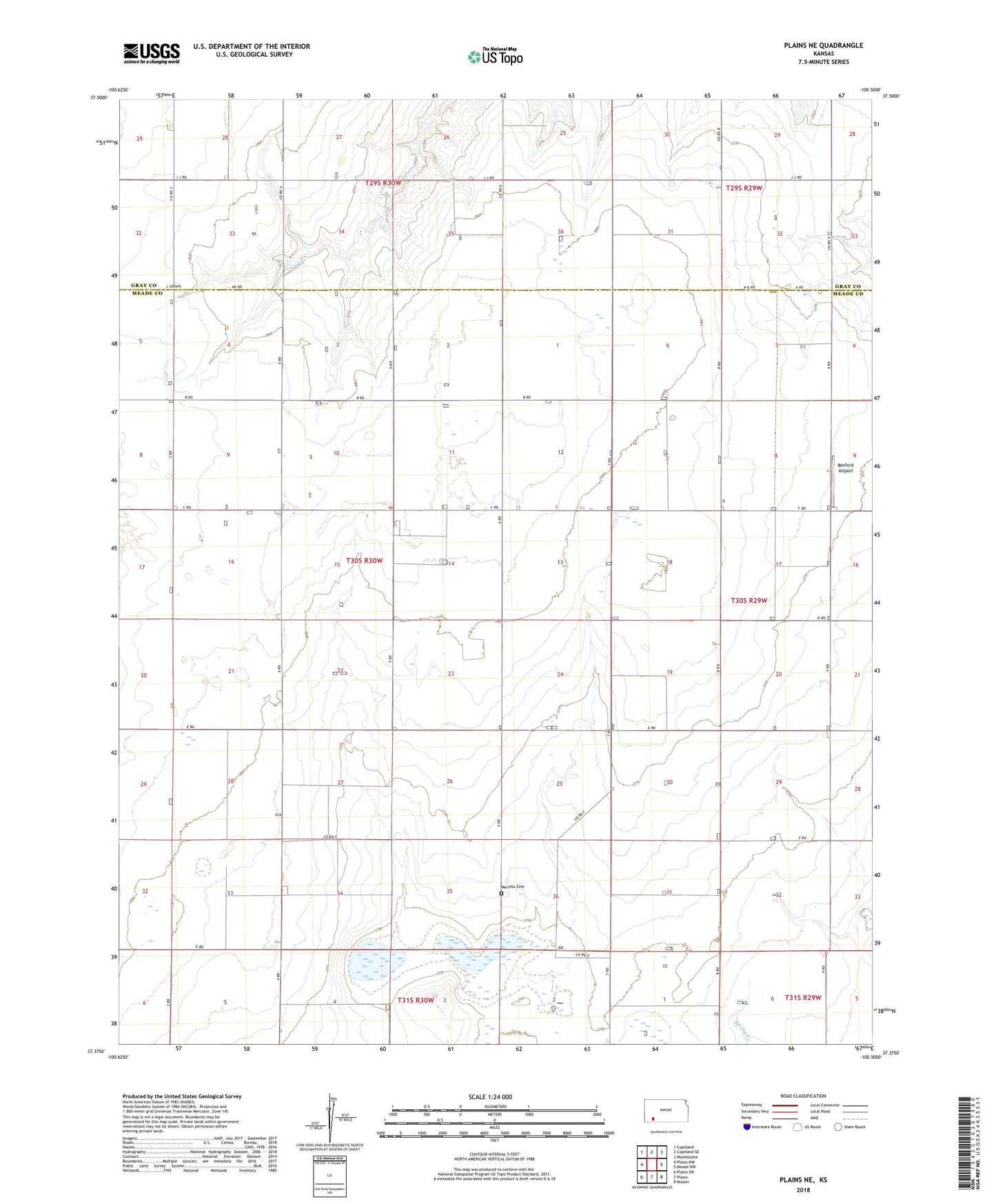 Plains NE Kansas US Topo Map Image