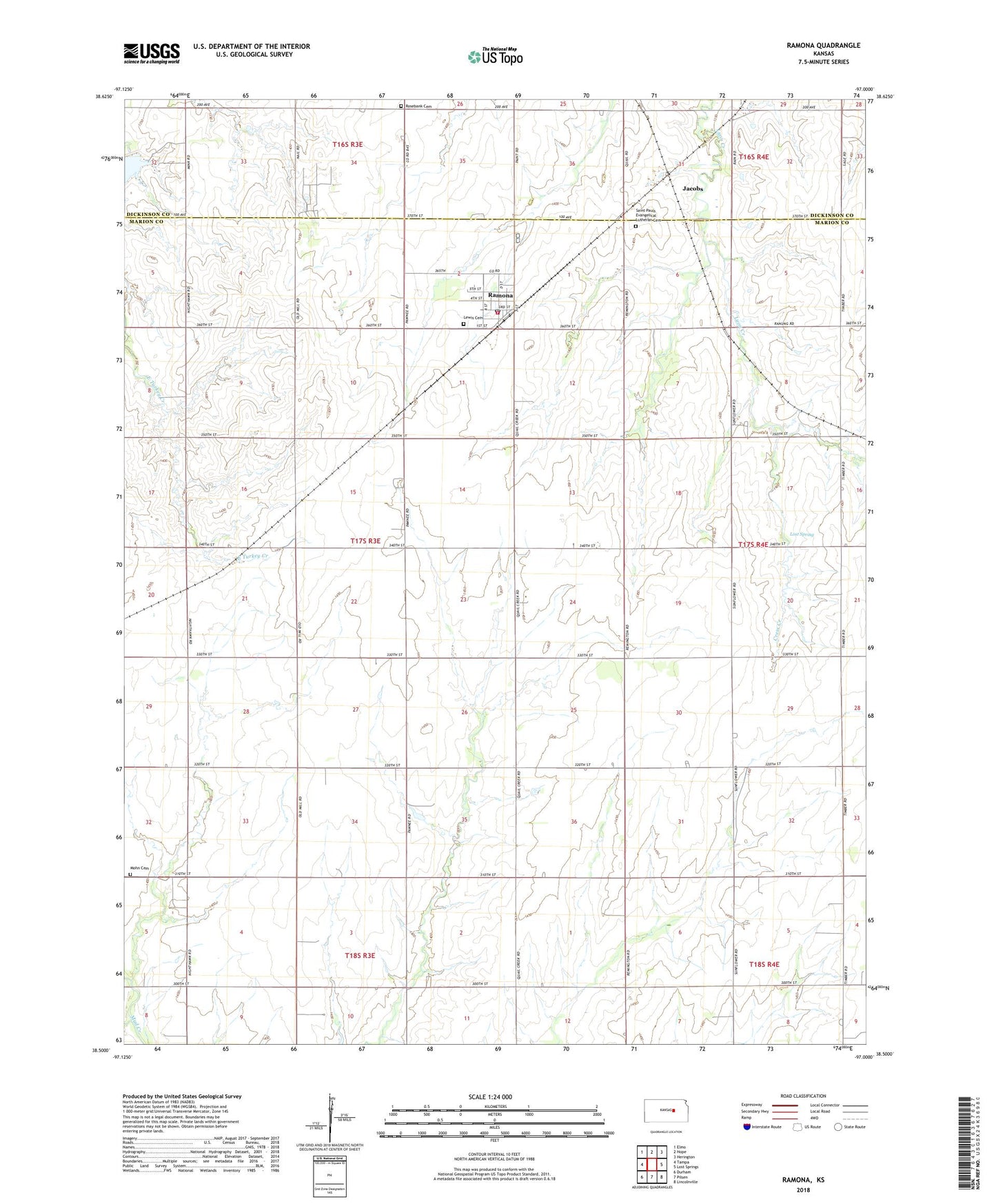 Ramona Kansas US Topo Map Image
