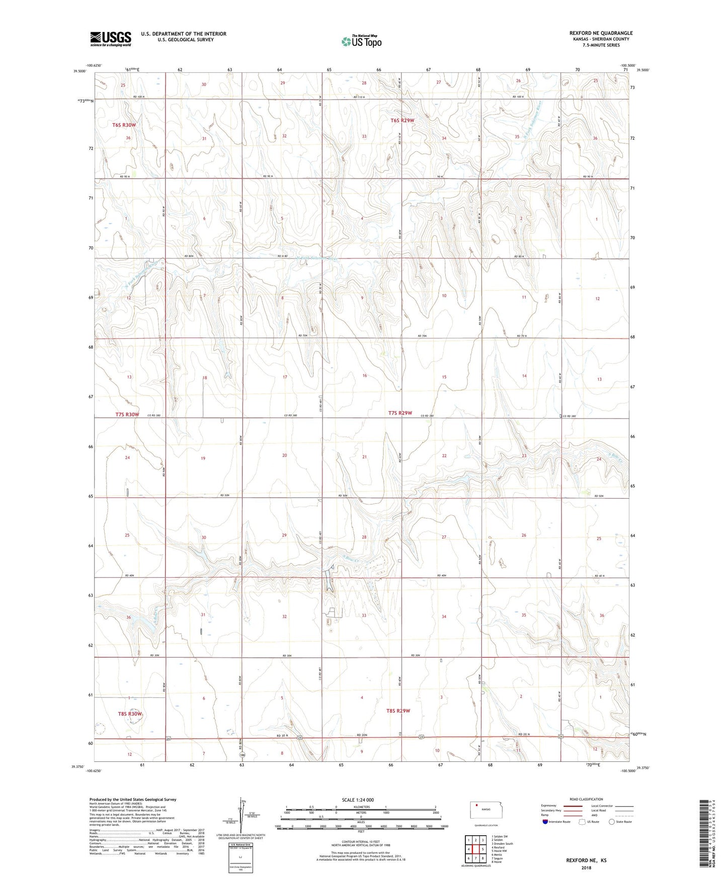Rexford NE Kansas US Topo Map Image