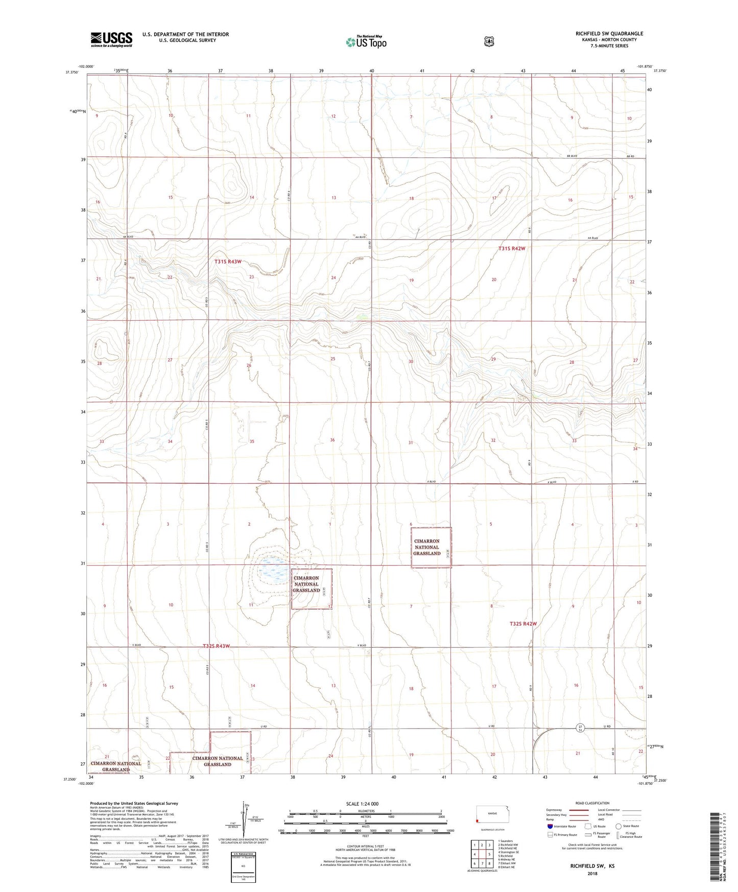 Richfield SW Kansas US Topo Map Image