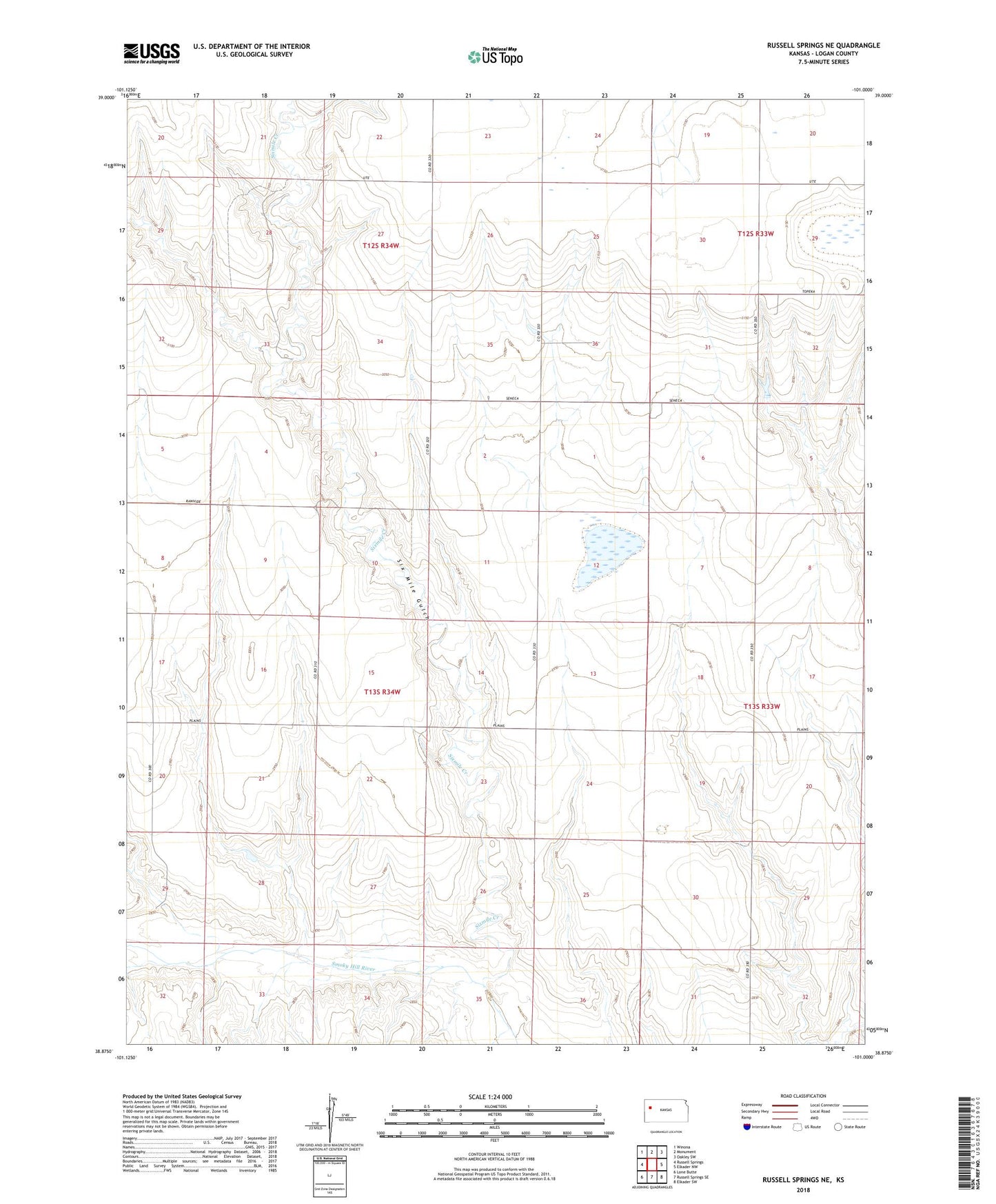 Russell Springs NE Kansas US Topo Map Image