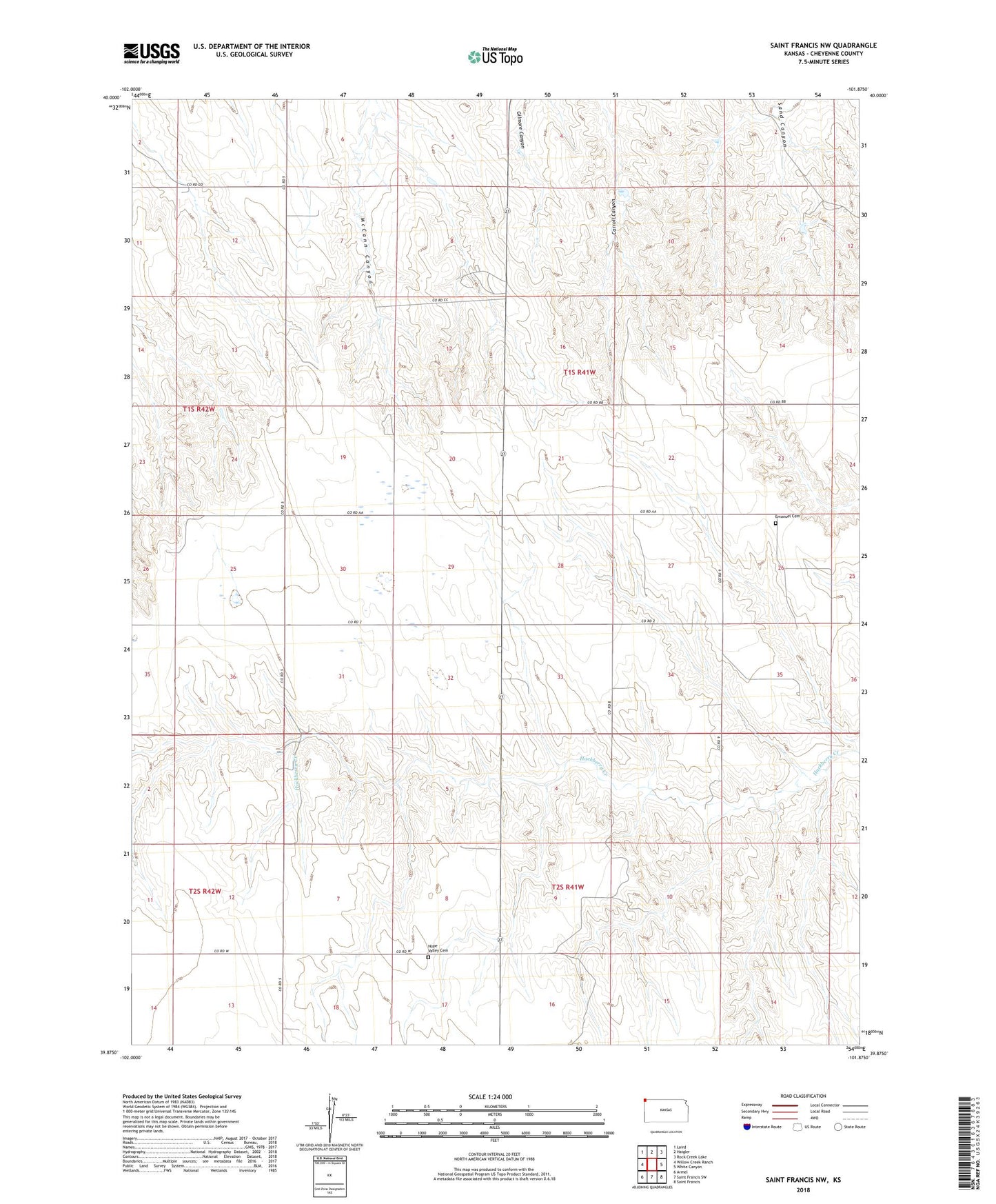 Saint Francis NW Kansas US Topo Map Image