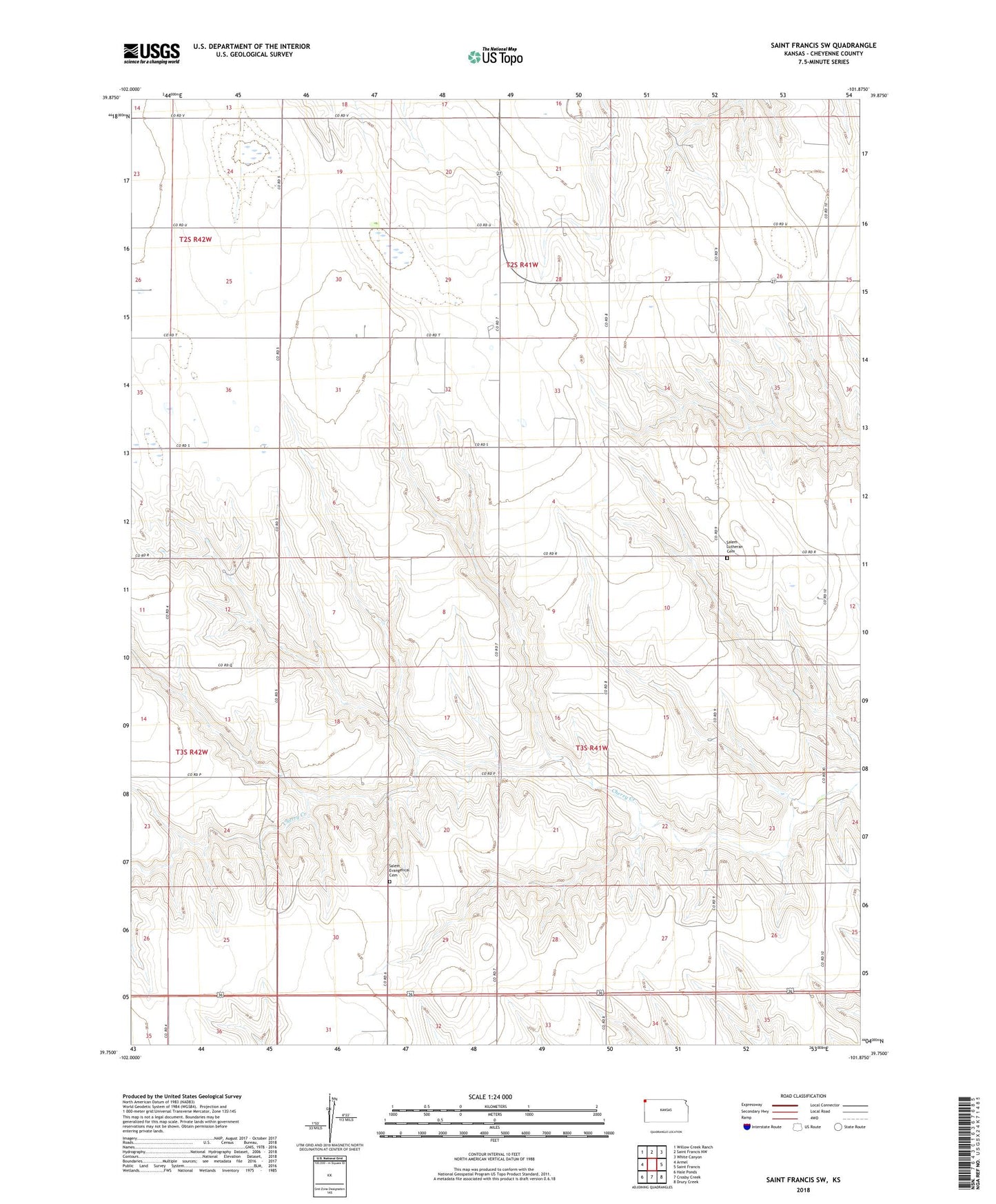 Saint Francis SW Kansas US Topo Map Image