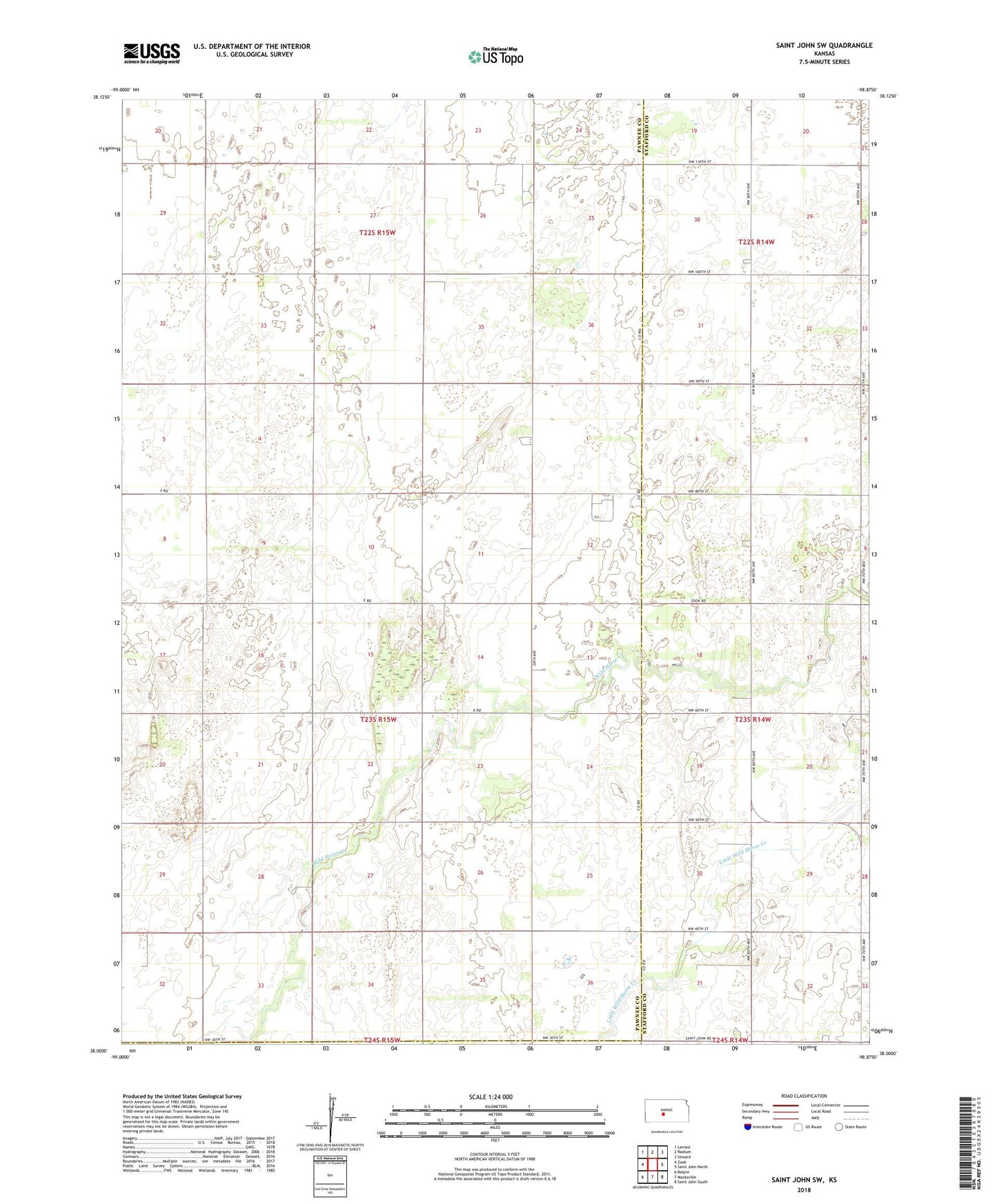 Saint John SW Kansas US Topo Map Image