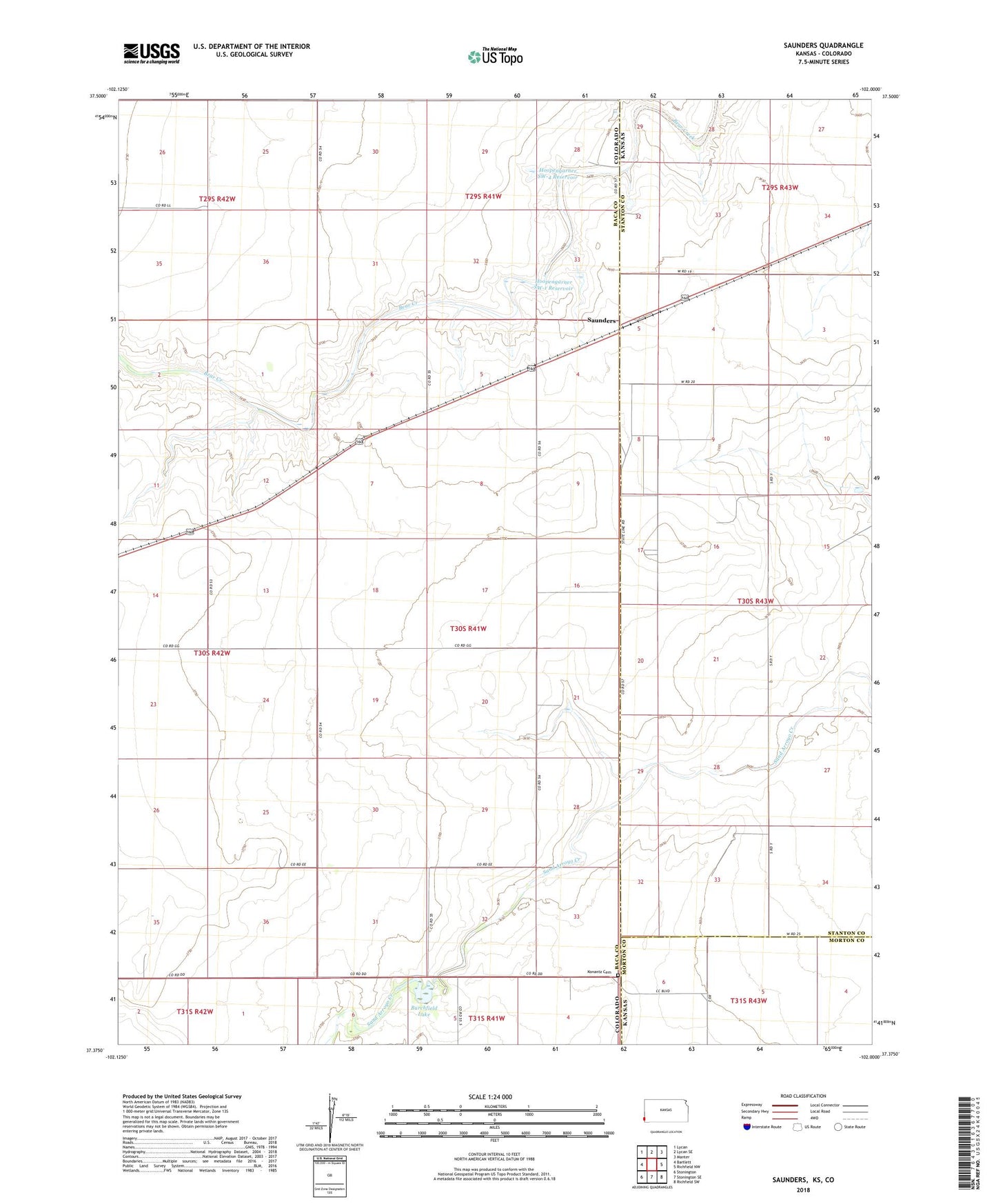 Saunders Kansas US Topo Map Image