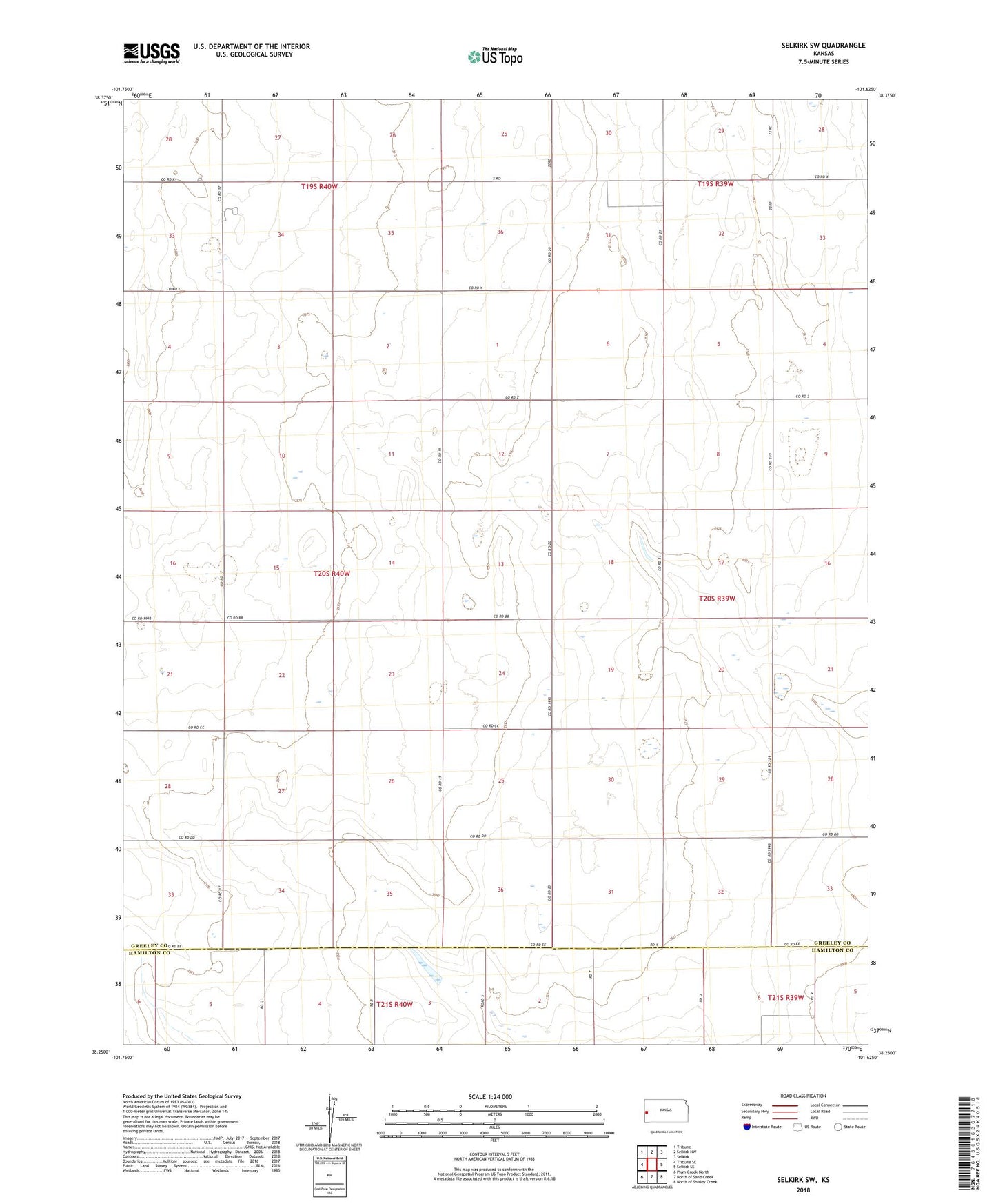 Selkirk SW Kansas US Topo Map Image