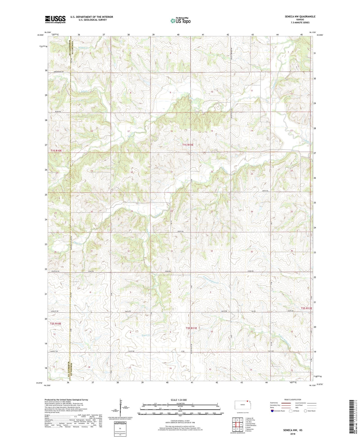 Seneca NW Kansas US Topo Map Image