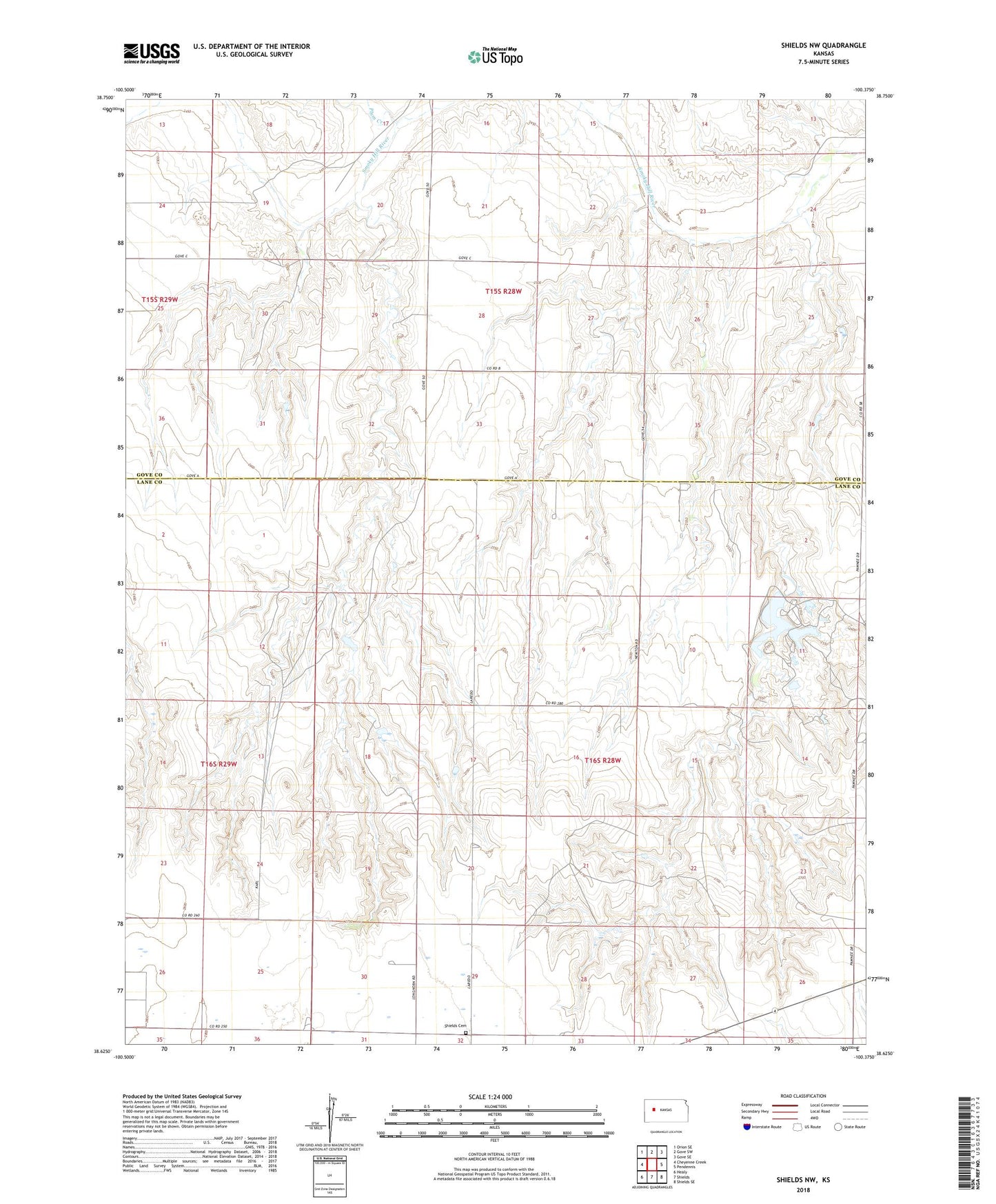 Shields NW Kansas US Topo Map Image