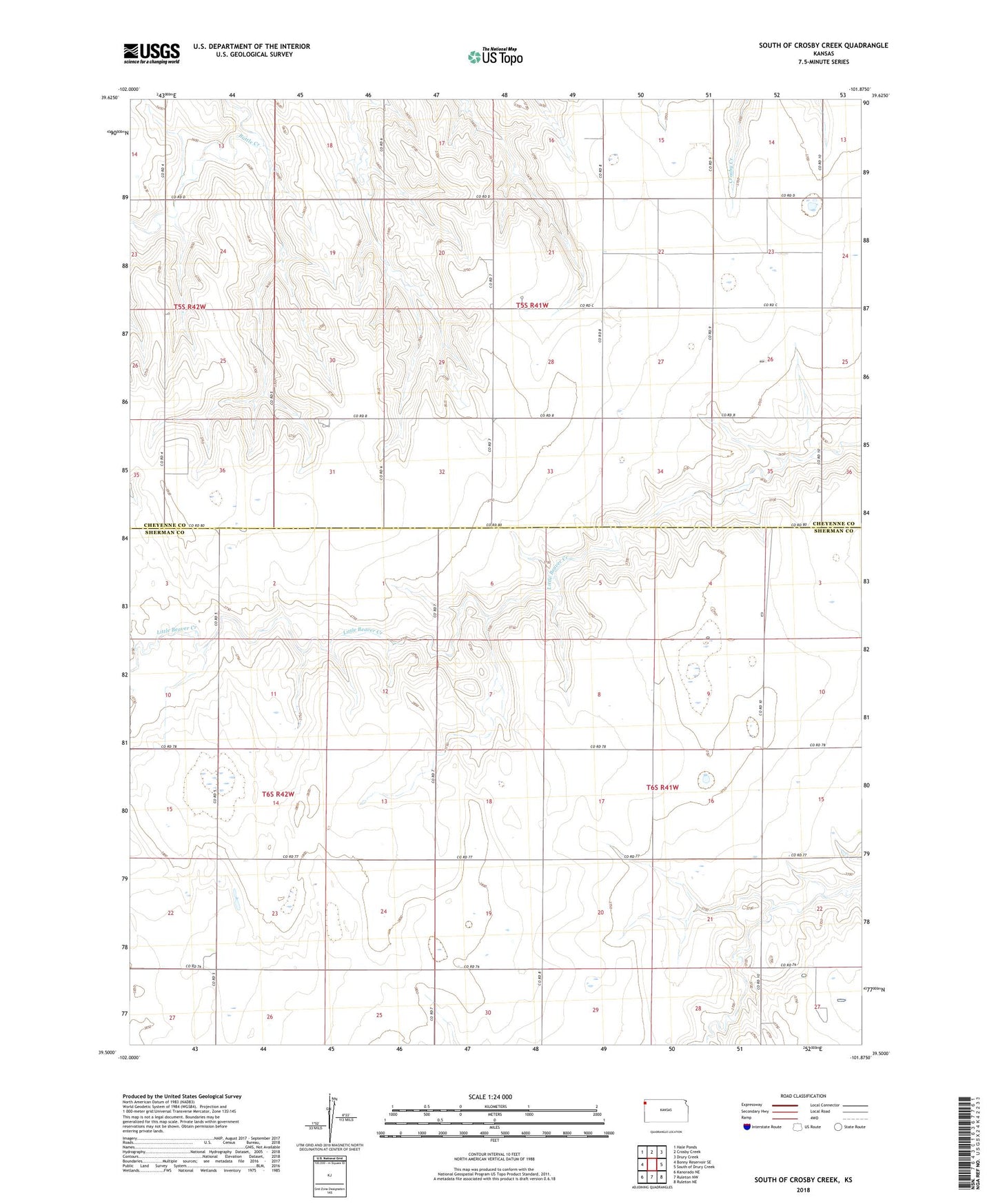 South of Crosby Creek Kansas US Topo Map Image