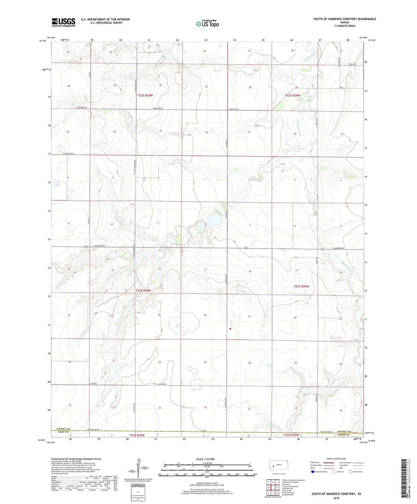 South of Eminence Cemetery Kansas US Topo Map Image