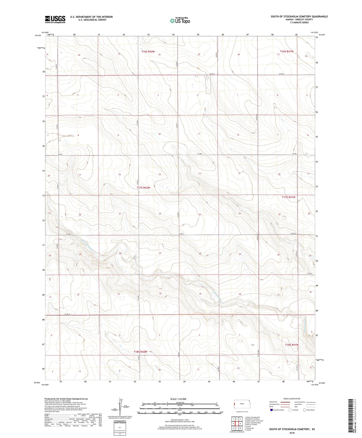 South of Stockholm Cemetery Kansas US Topo Map Image