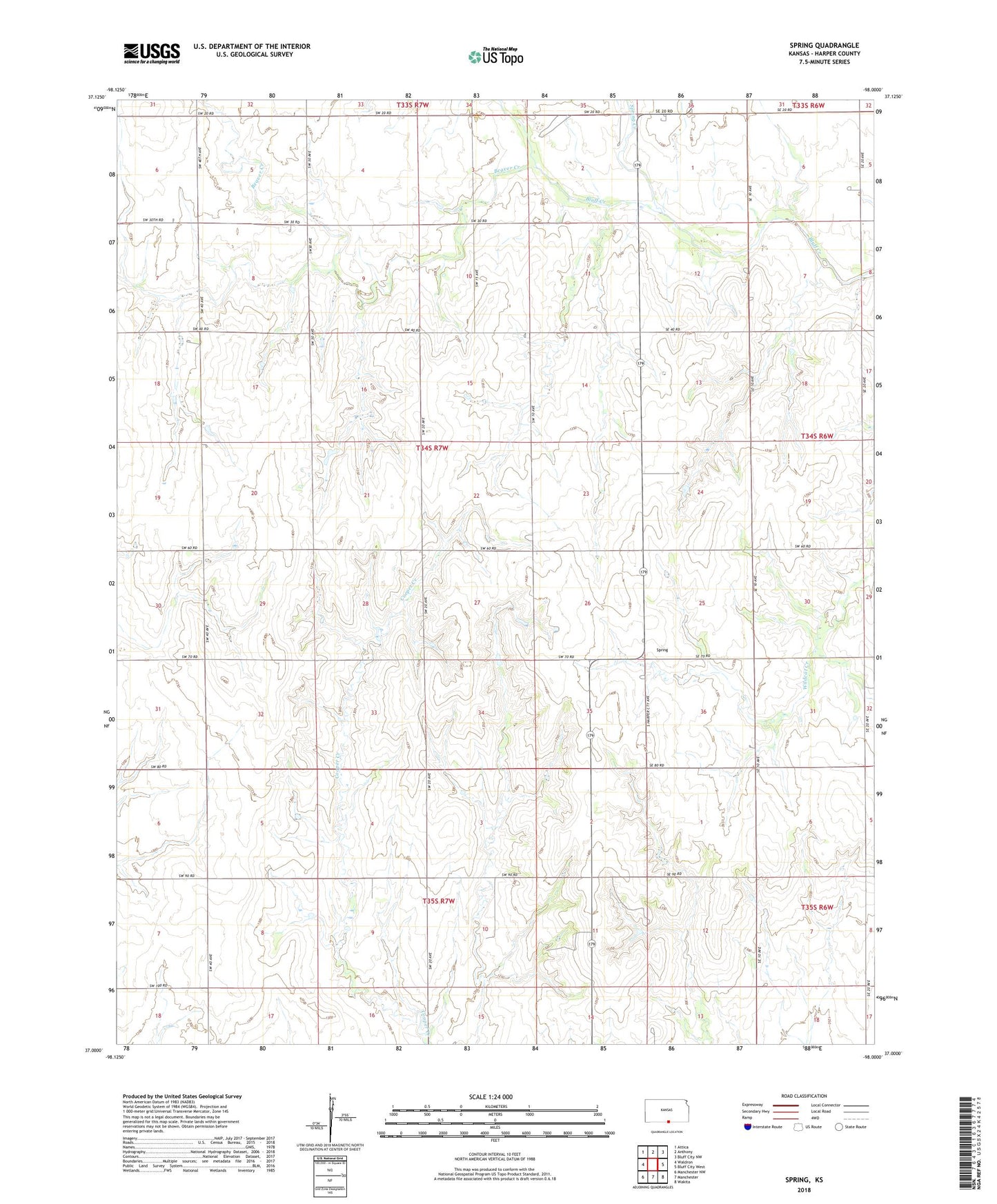 Spring Kansas US Topo Map Image
