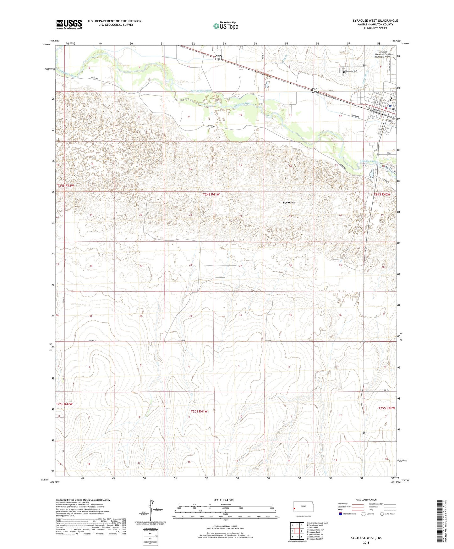 Syracuse West Kansas US Topo Map Image