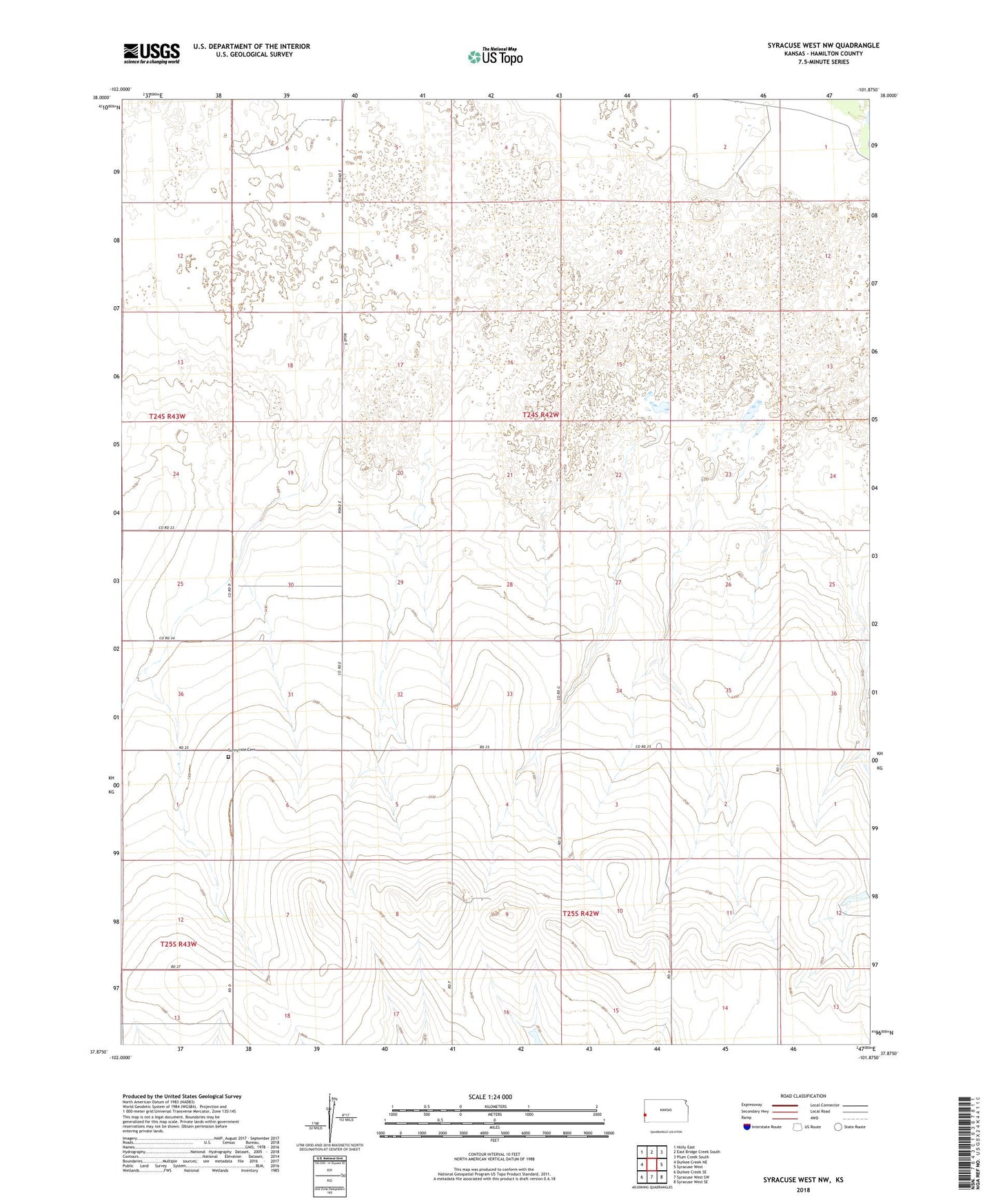 Syracuse West NW Kansas US Topo Map Image