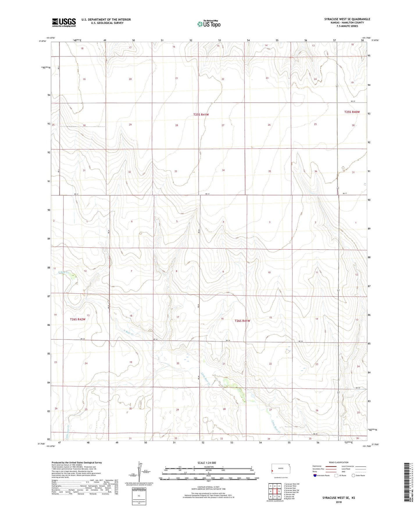 Syracuse West SE Kansas US Topo Map Image