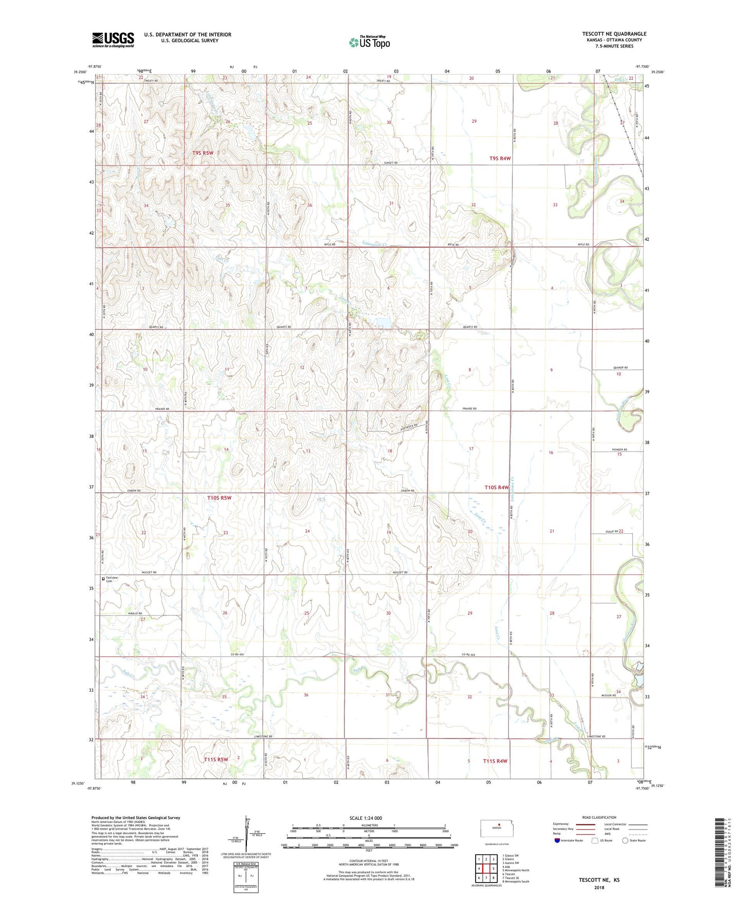 Tescott NE Kansas US Topo Map Image