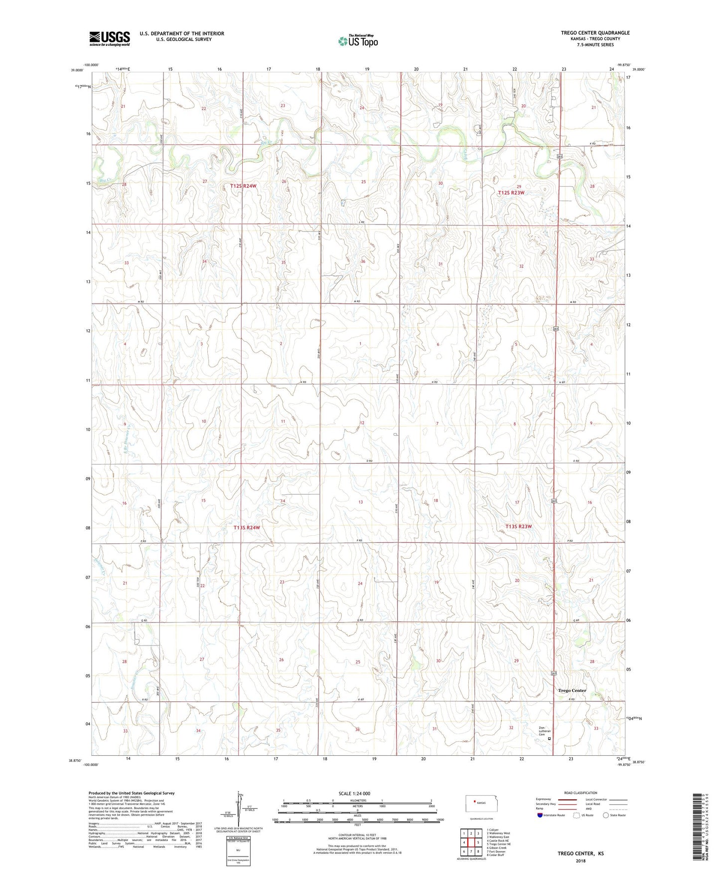 Trego Center Kansas US Topo Map Image