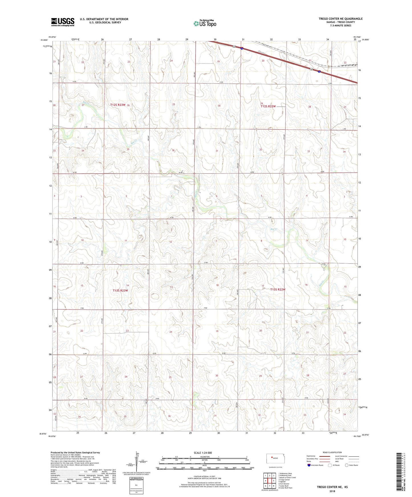 Trego Center NE Kansas US Topo Map Image