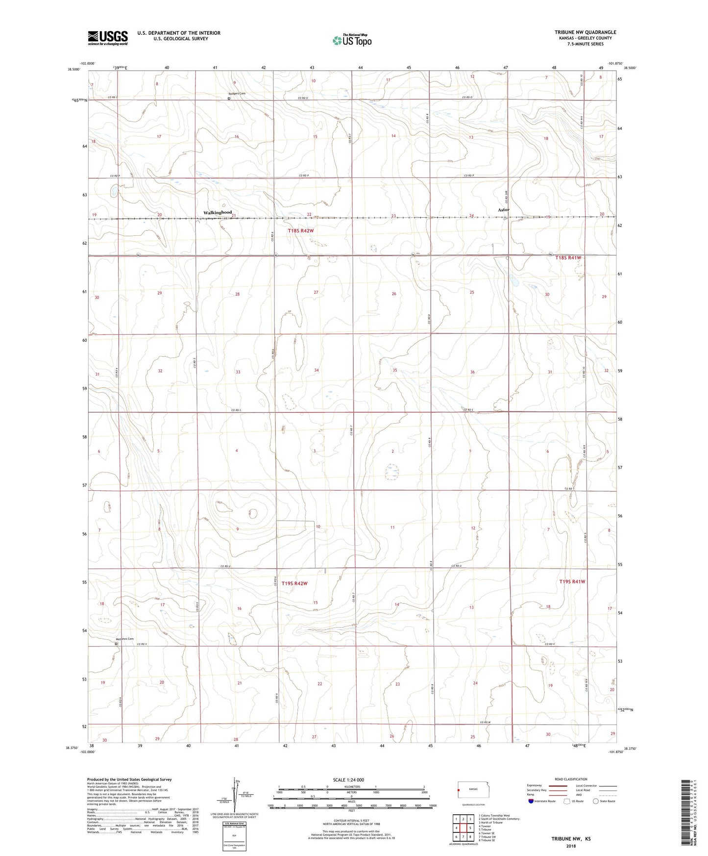 Tribune NW Kansas US Topo Map Image