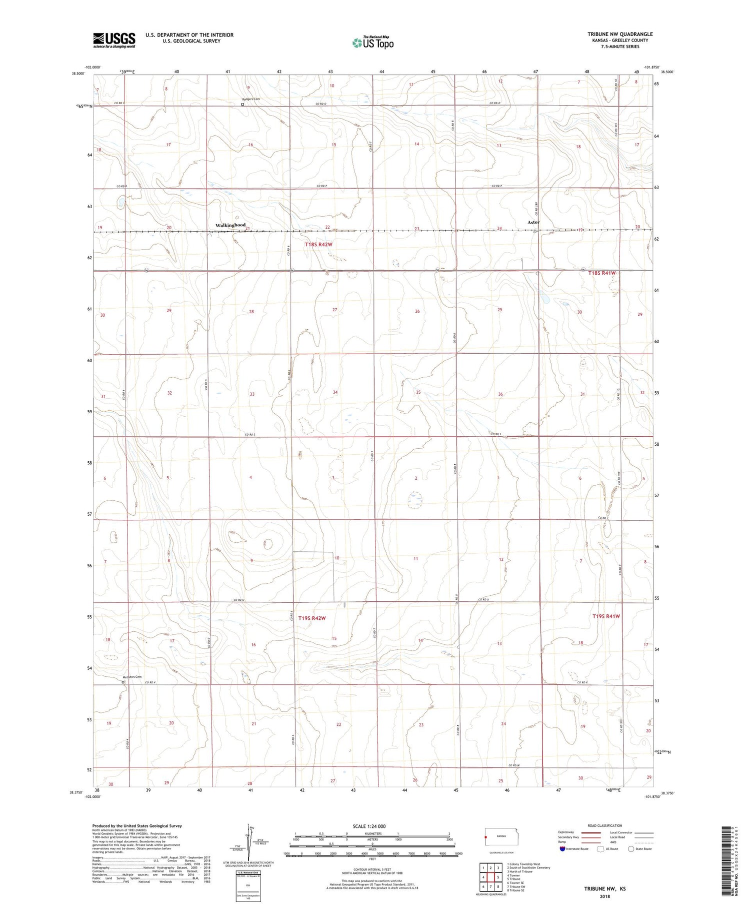 Tribune NW Kansas US Topo Map Image