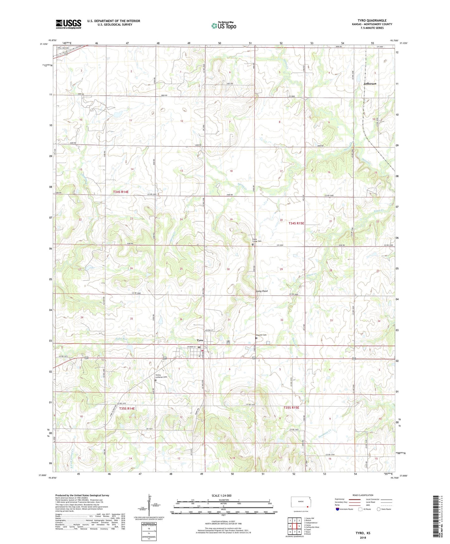 Tyro Kansas US Topo Map Image