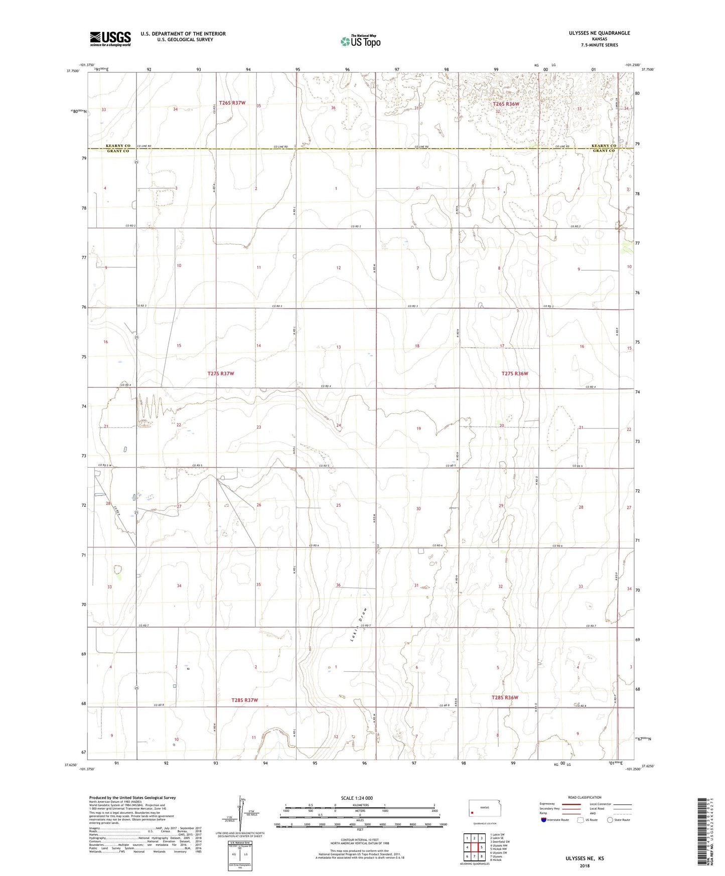 Ulysses NE Kansas US Topo Map Image