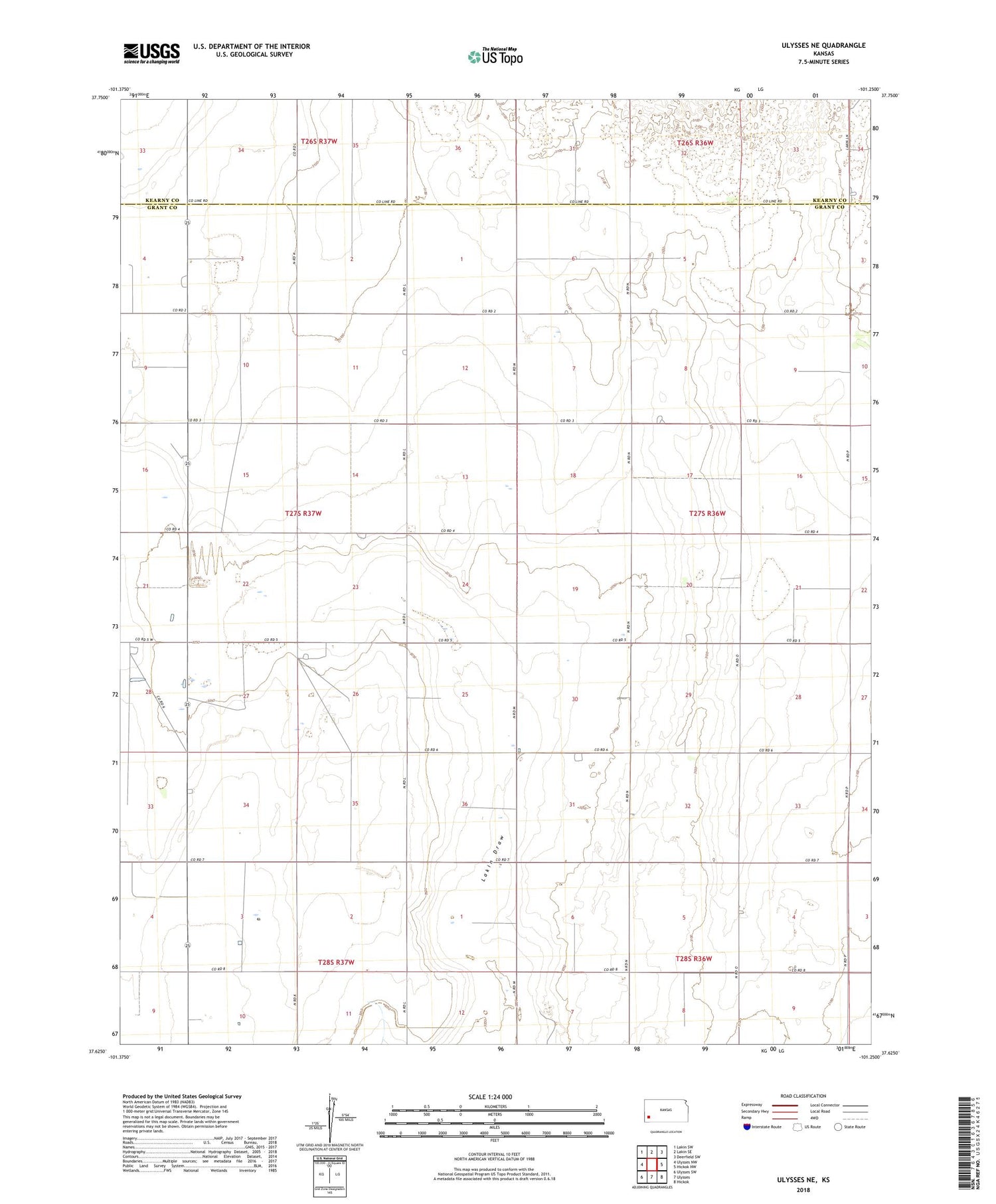 Ulysses NE Kansas US Topo Map Image