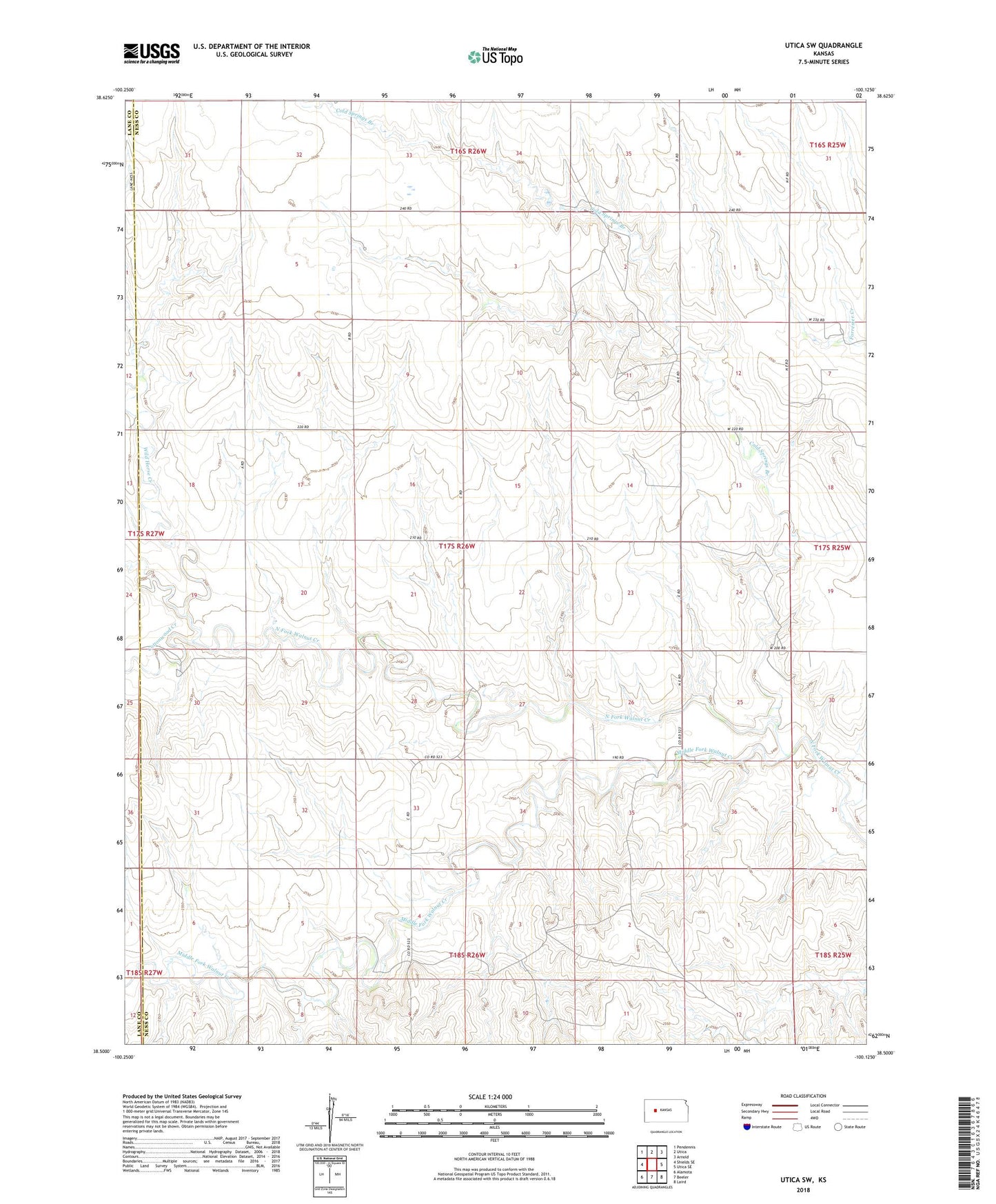 Utica SW Kansas US Topo Map Image