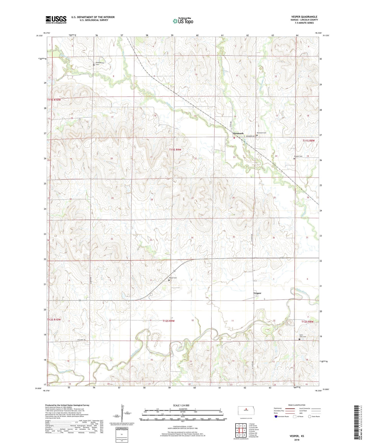 Vesper Kansas US Topo Map Image