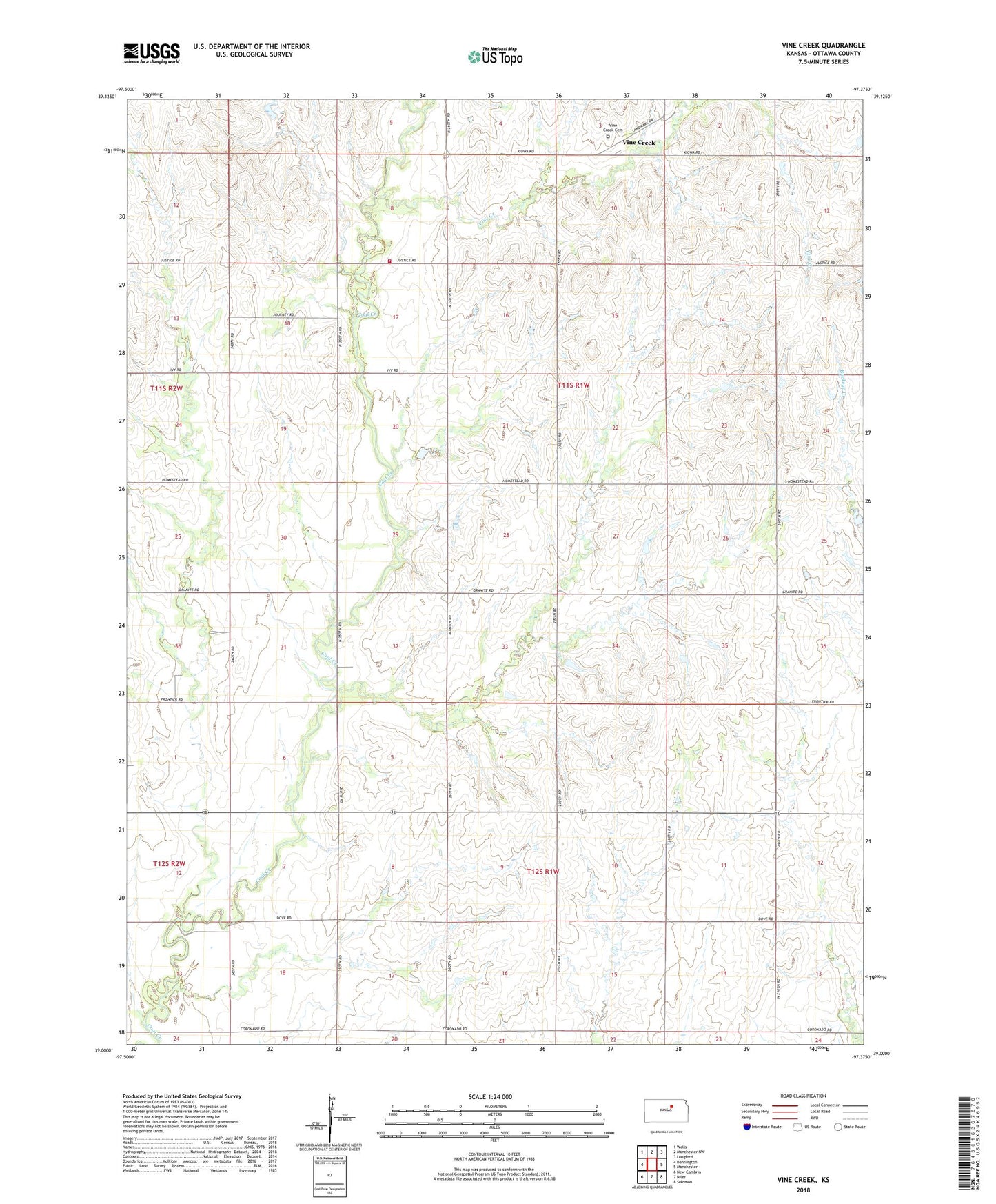 Vine Creek Kansas US Topo Map Image