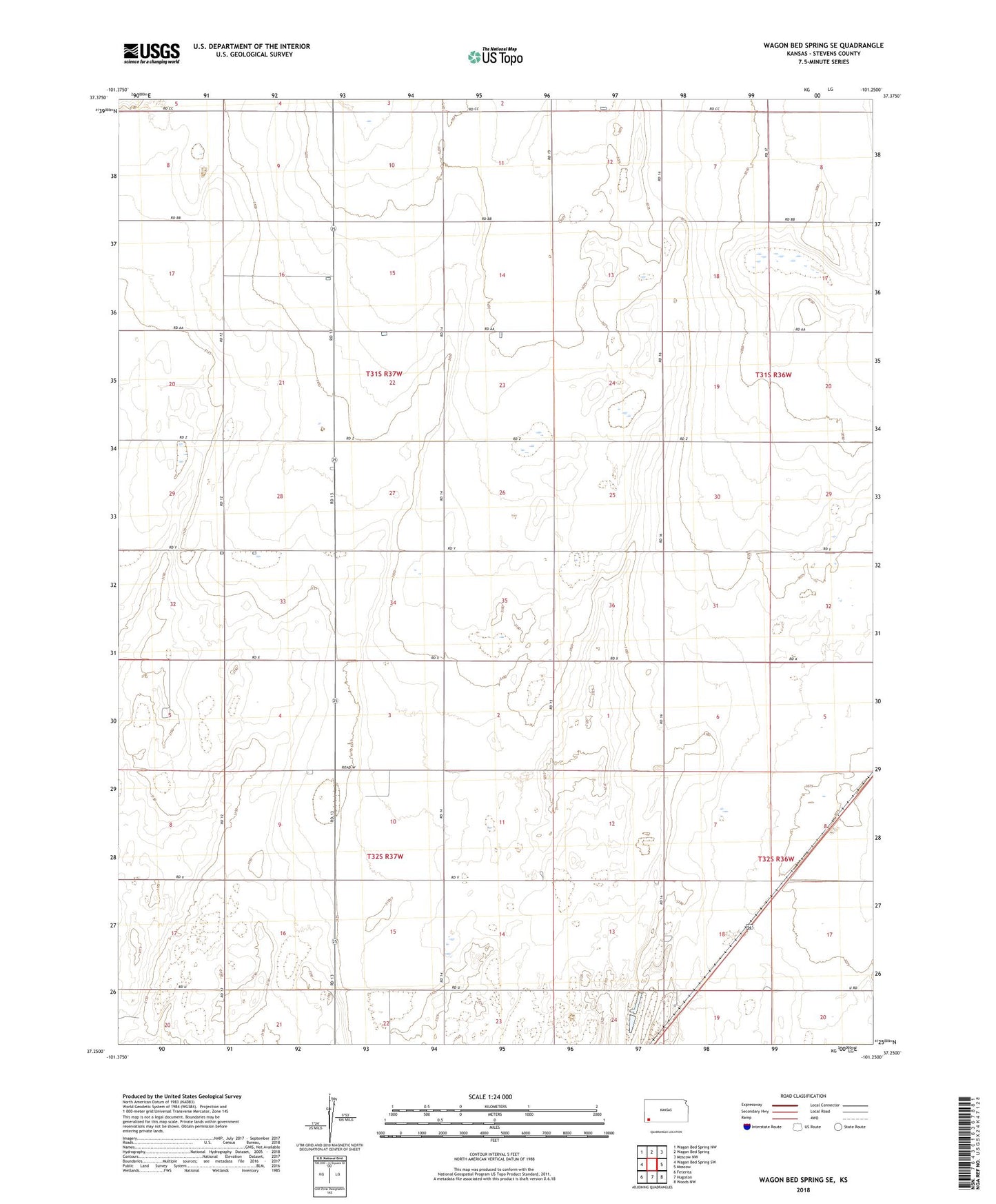 Wagon Bed Spring SE Kansas US Topo Map Image