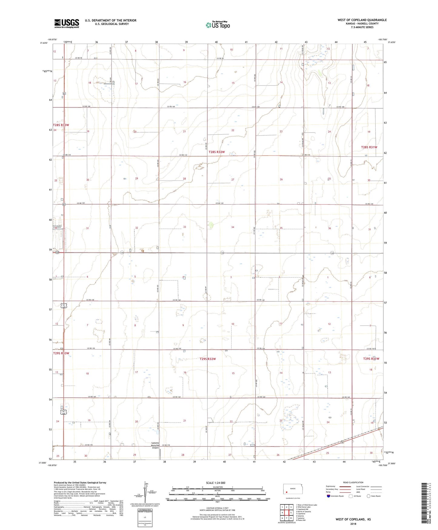 West of Copeland Kansas US Topo Map Image