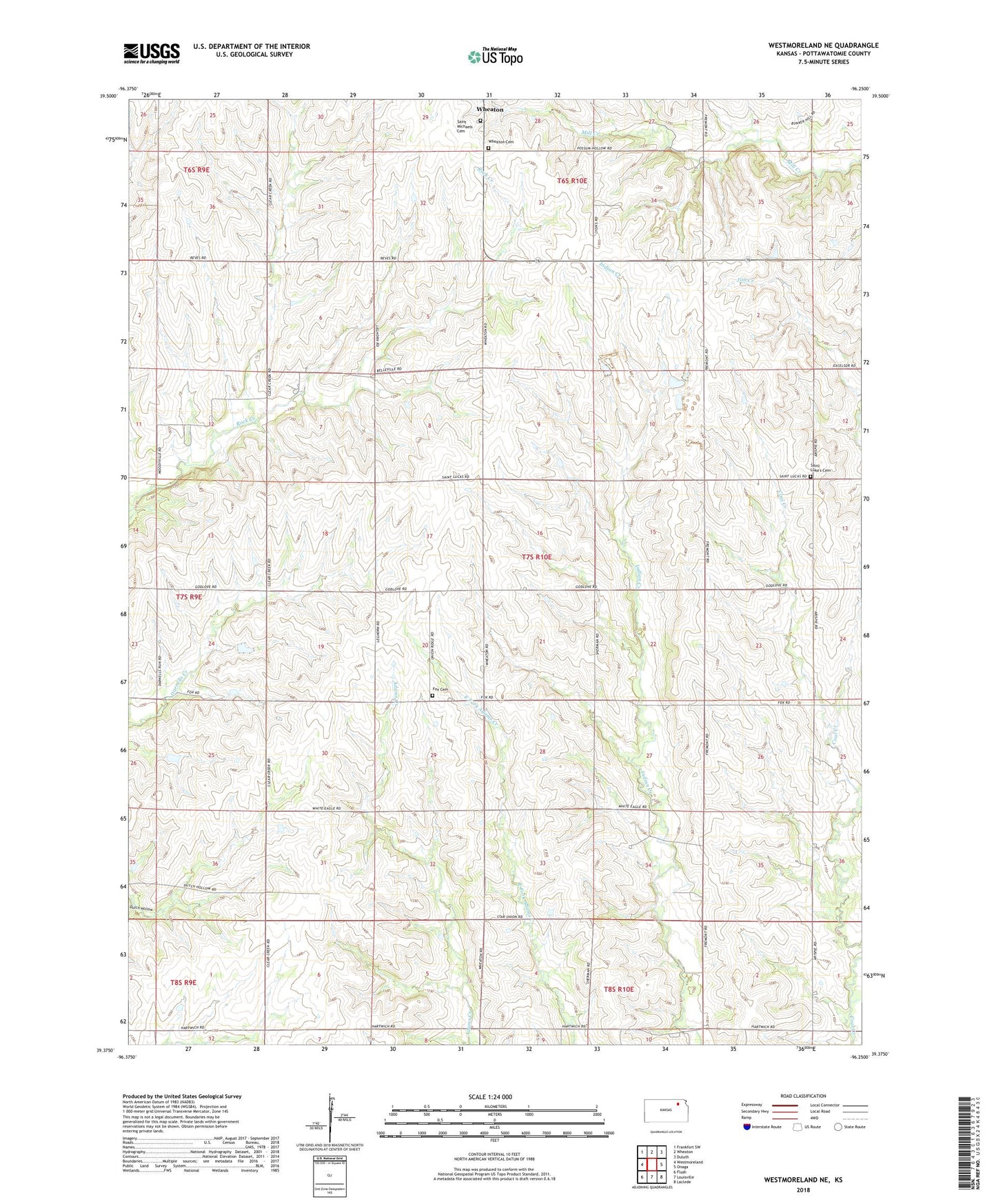 Westmoreland NE Kansas US Topo Map Image