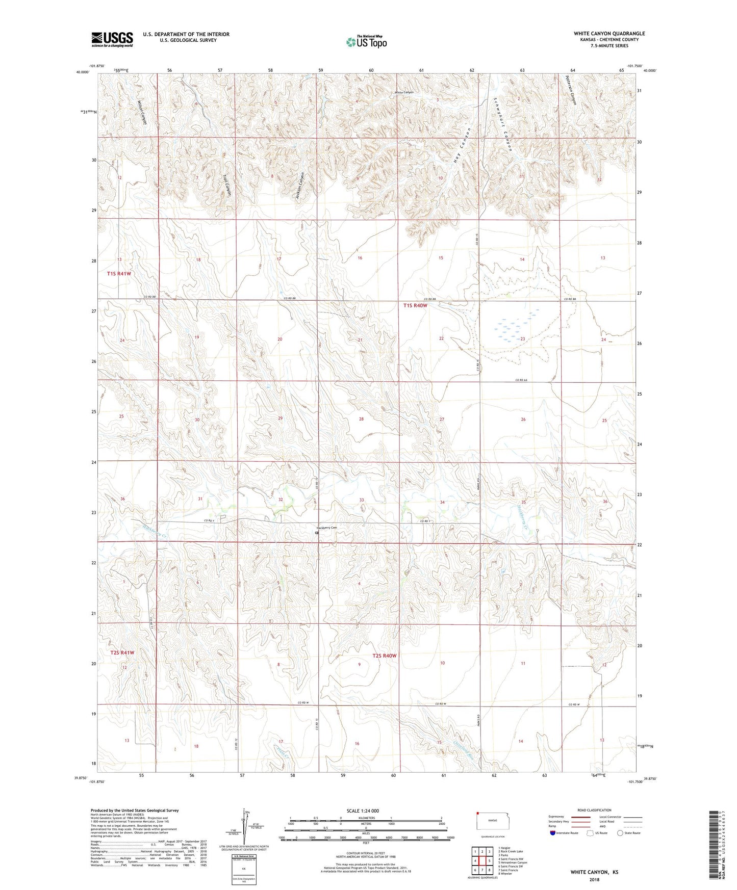 White Canyon Kansas US Topo Map Image