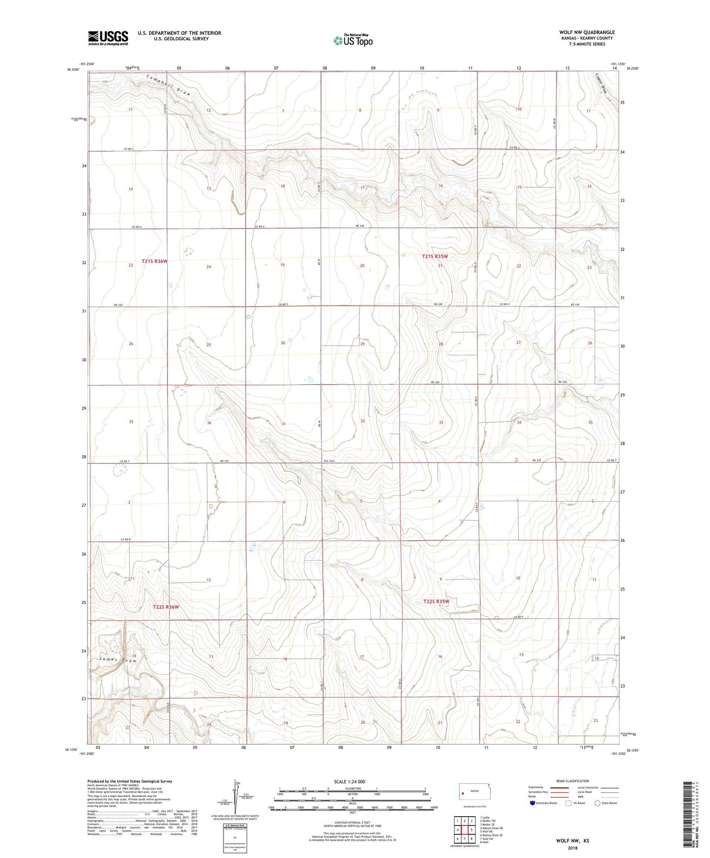 Wolf NW Kansas US Topo Map Image