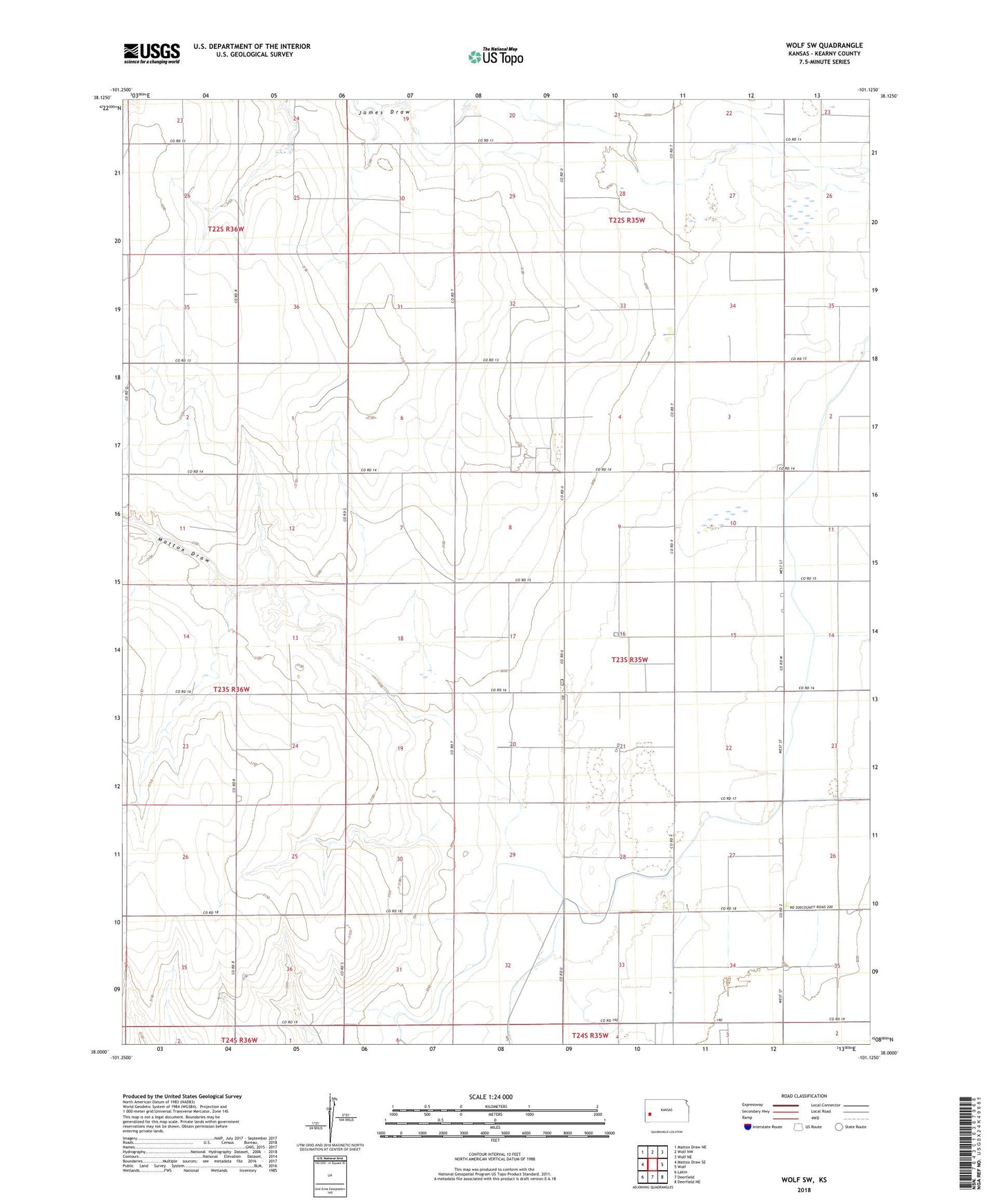 Wolf SW Kansas US Topo Map Image