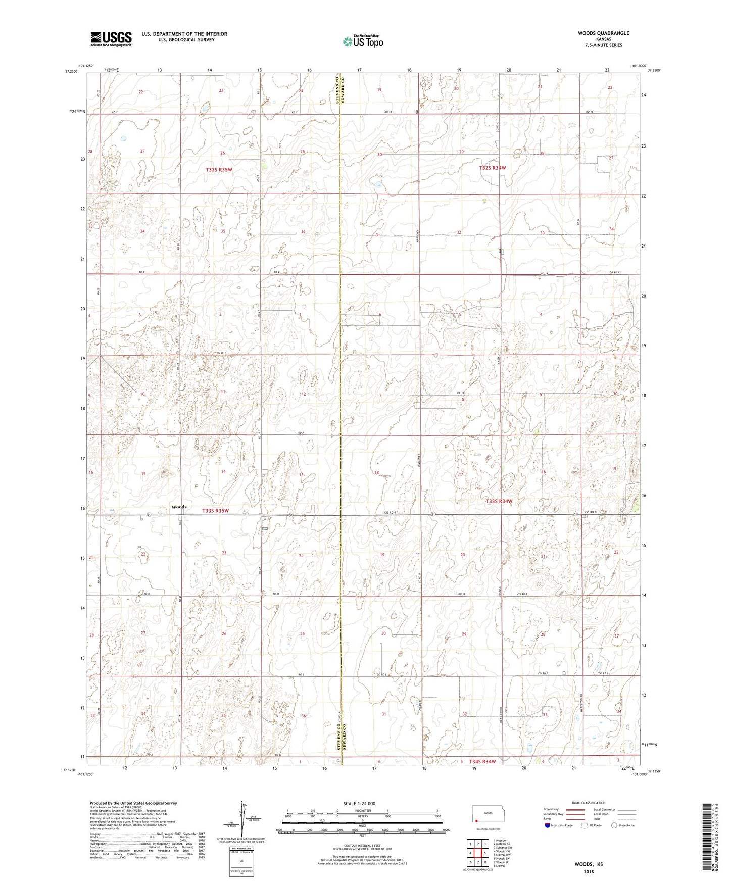 Woods Kansas US Topo Map Image