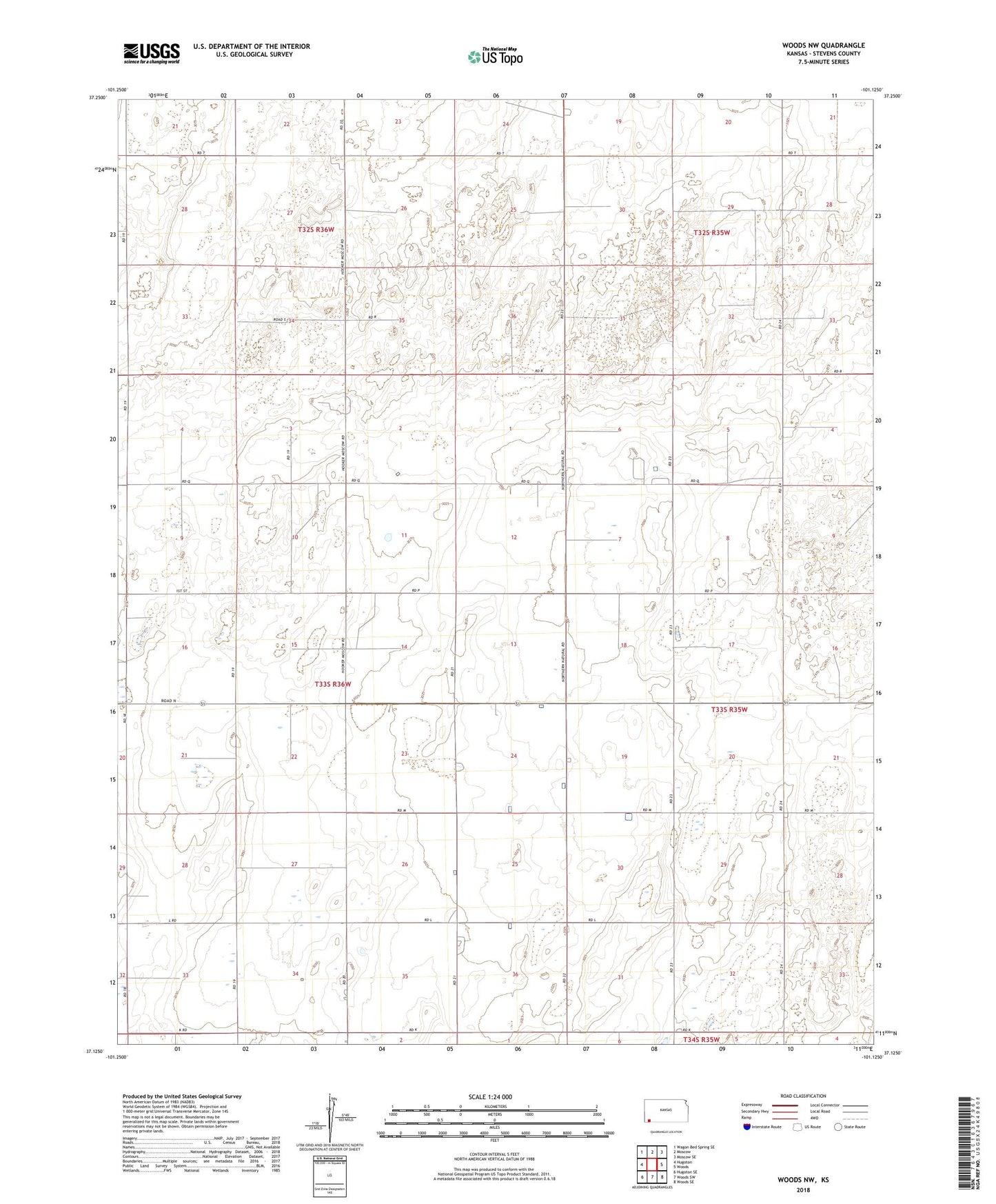 Woods NW Kansas US Topo Map Image