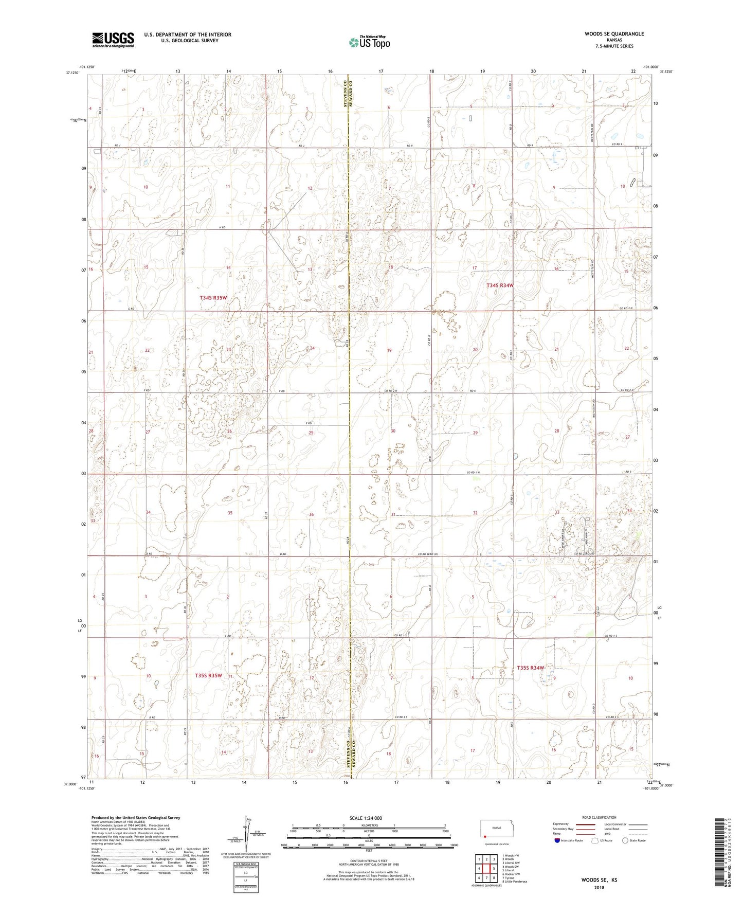 Woods SE Kansas US Topo Map Image